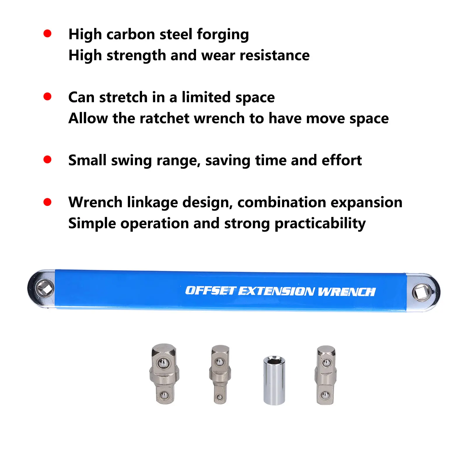 Extension Wrench Set High Carbon Steel Offset Ratchet Spanner Extender with Adapters Socket High Carbon Steel Extension Wrench