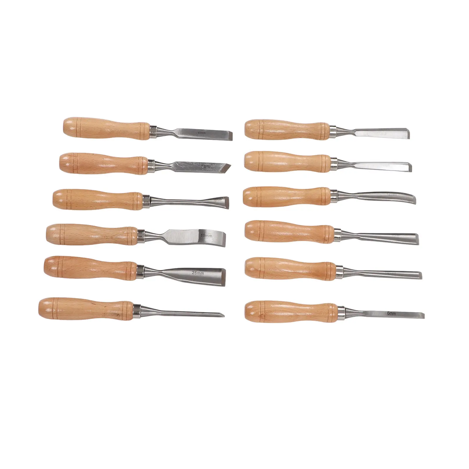 12PCS Hand Chisels Beech Handle Carbon Steel Blade Incisive Carving Chisel Kit for Woodworking Carving Chisel Wood Carving Tools