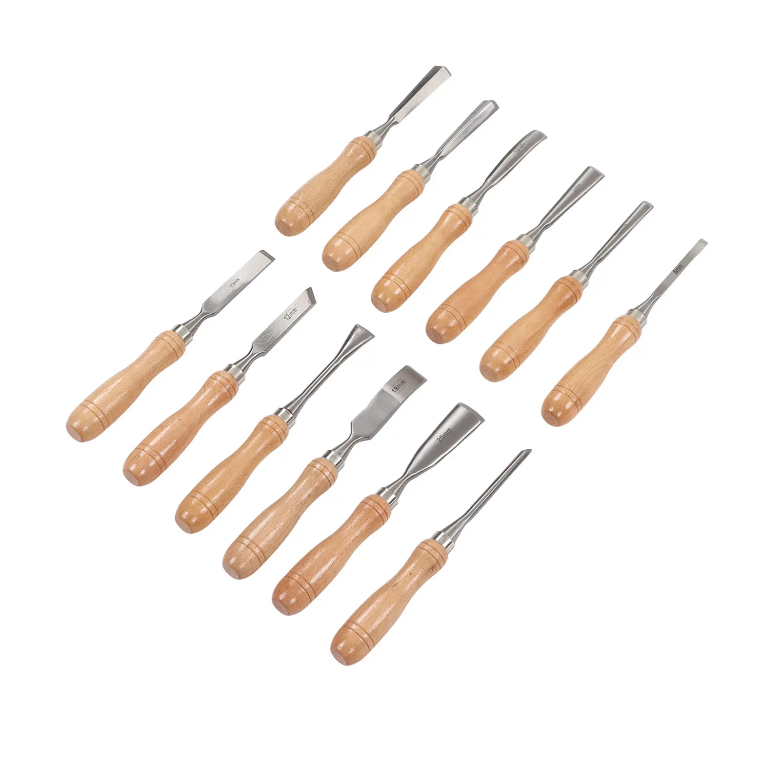 12PCS Hand Chisels Beech Handle Carbon Steel Blade Incisive Carving Chisel Kit for Woodworking Carving Chisel Wood Carving Tools
