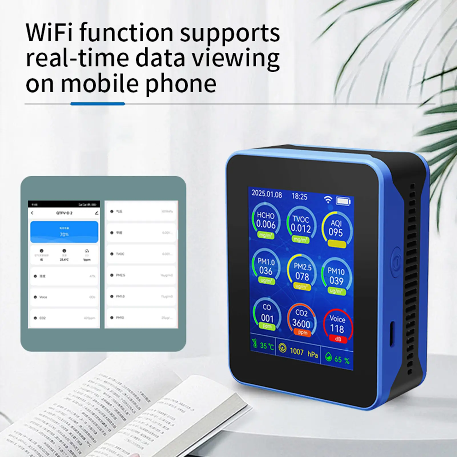 WIFI Air Quality Monitor 15IN1 Indoor Temperature and Humidity Detector Multi-function Tester Sensor Technology CO2/CO/TVOC/HCHO