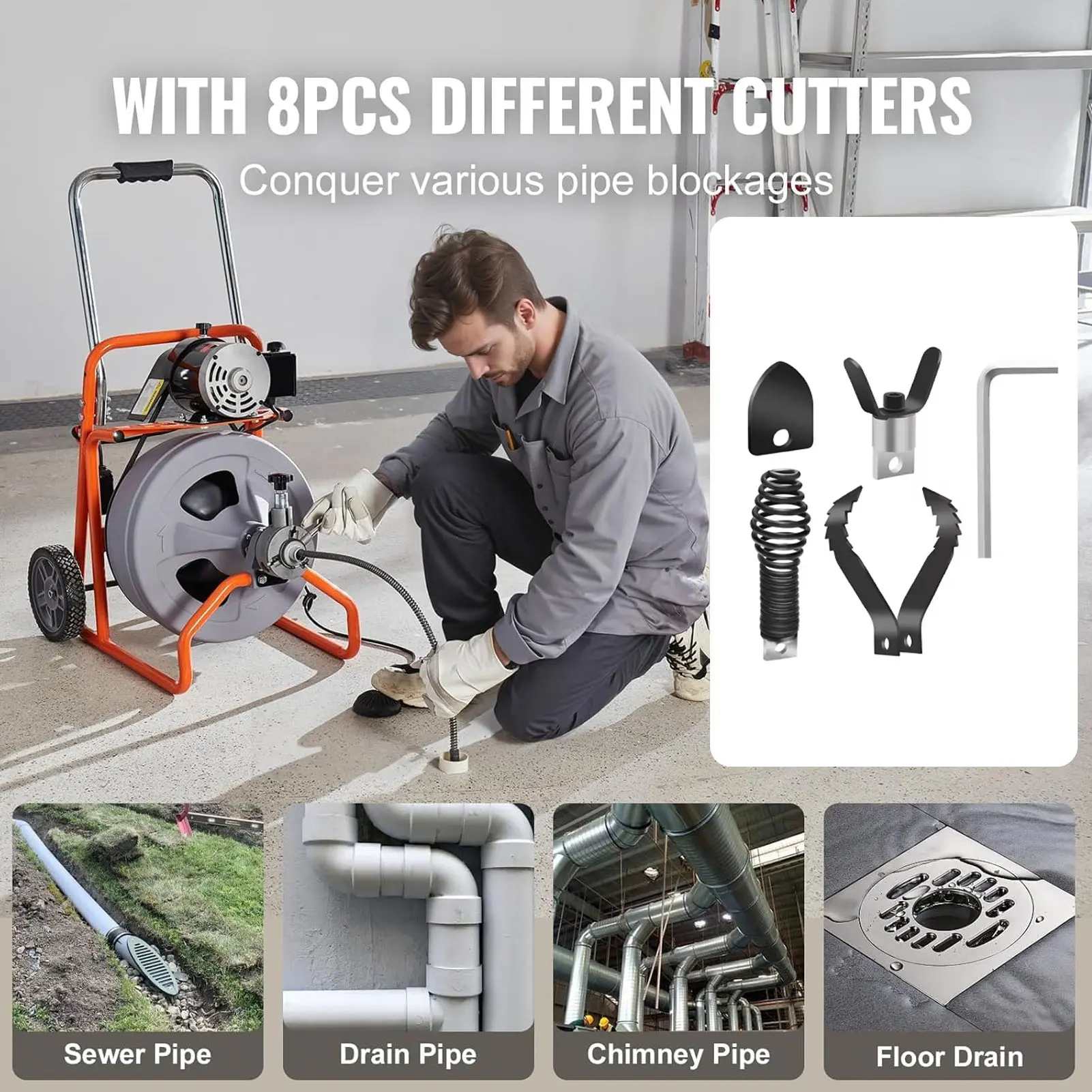 Drain Cleaner Cutter and Auger Set Drain Cleaner Drill Attachment Stainless Steel Practical Multi Functional for Pipe Cleaning