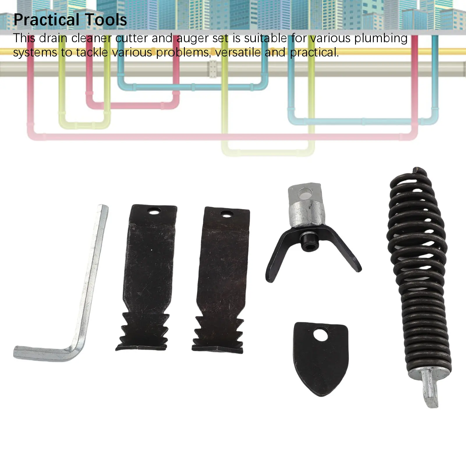 Drain Cleaner Cutter and Auger Set Drain Cleaner Drill Attachment Stainless Steel Practical Multi Functional for Pipe Cleaning
