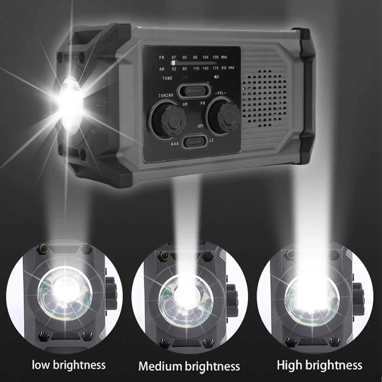 Solar Hand Crank Radio Multi Functional IPX4  Proof Emergency AM Frequency Modulation Radio with LED Flashlight Solar Radio