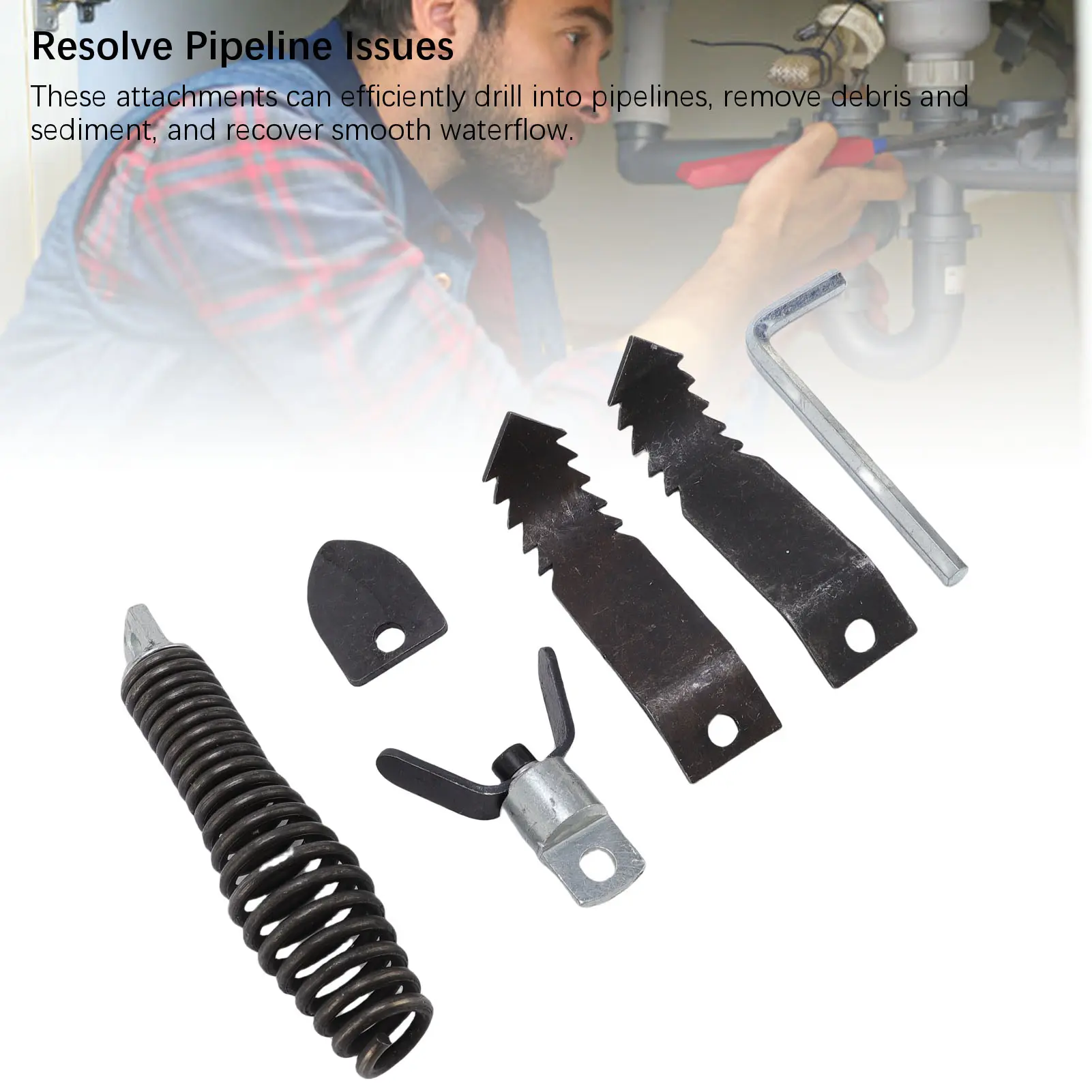 Drain Cleaner Cutter and Auger Set Drain Cleaner Drill Attachment Stainless Steel Practical Multi Functional for Pipe Cleaning