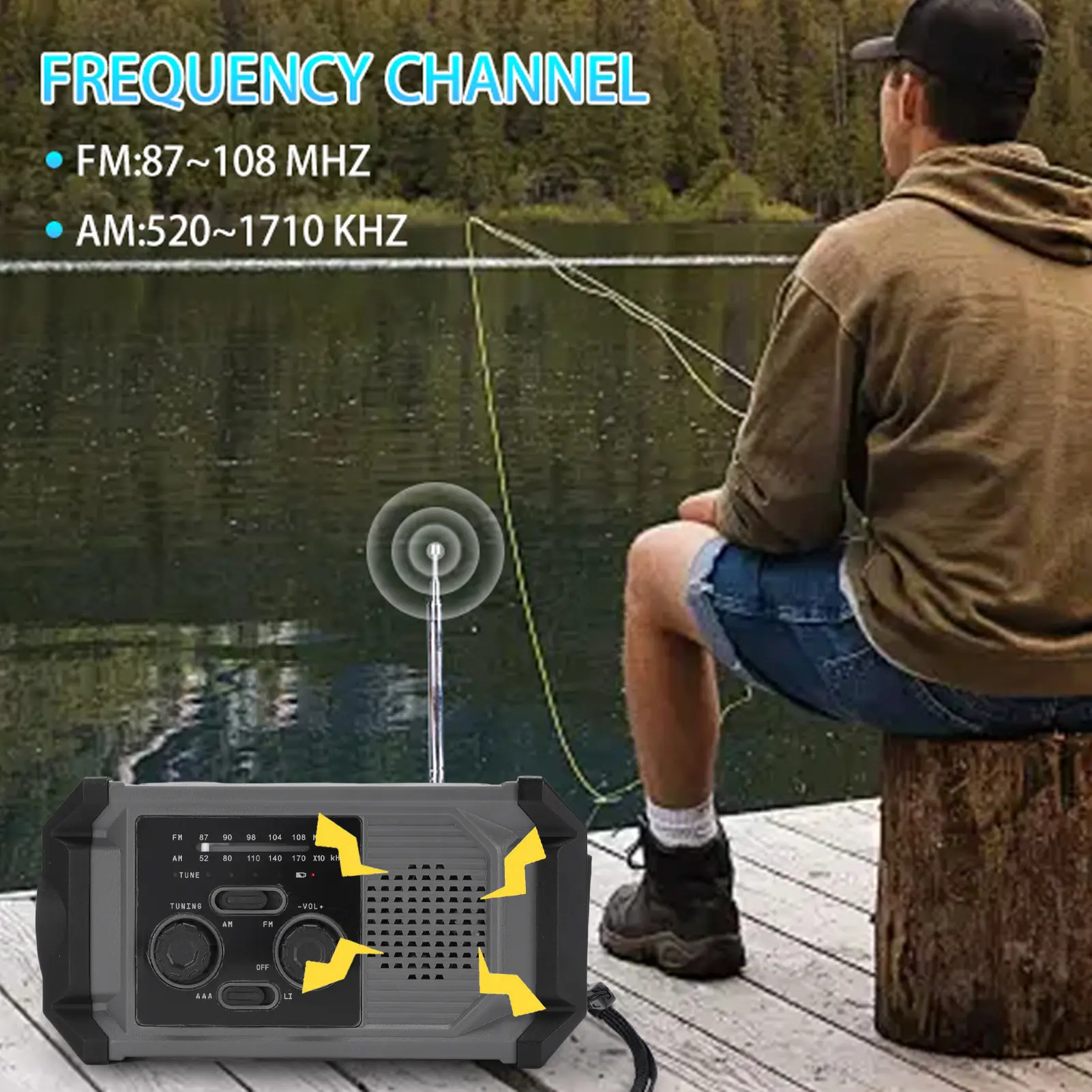 Solar Hand Crank Radio Multi Functional IPX4  Proof Emergency AM Frequency Modulation Radio with LED Flashlight Solar Radio