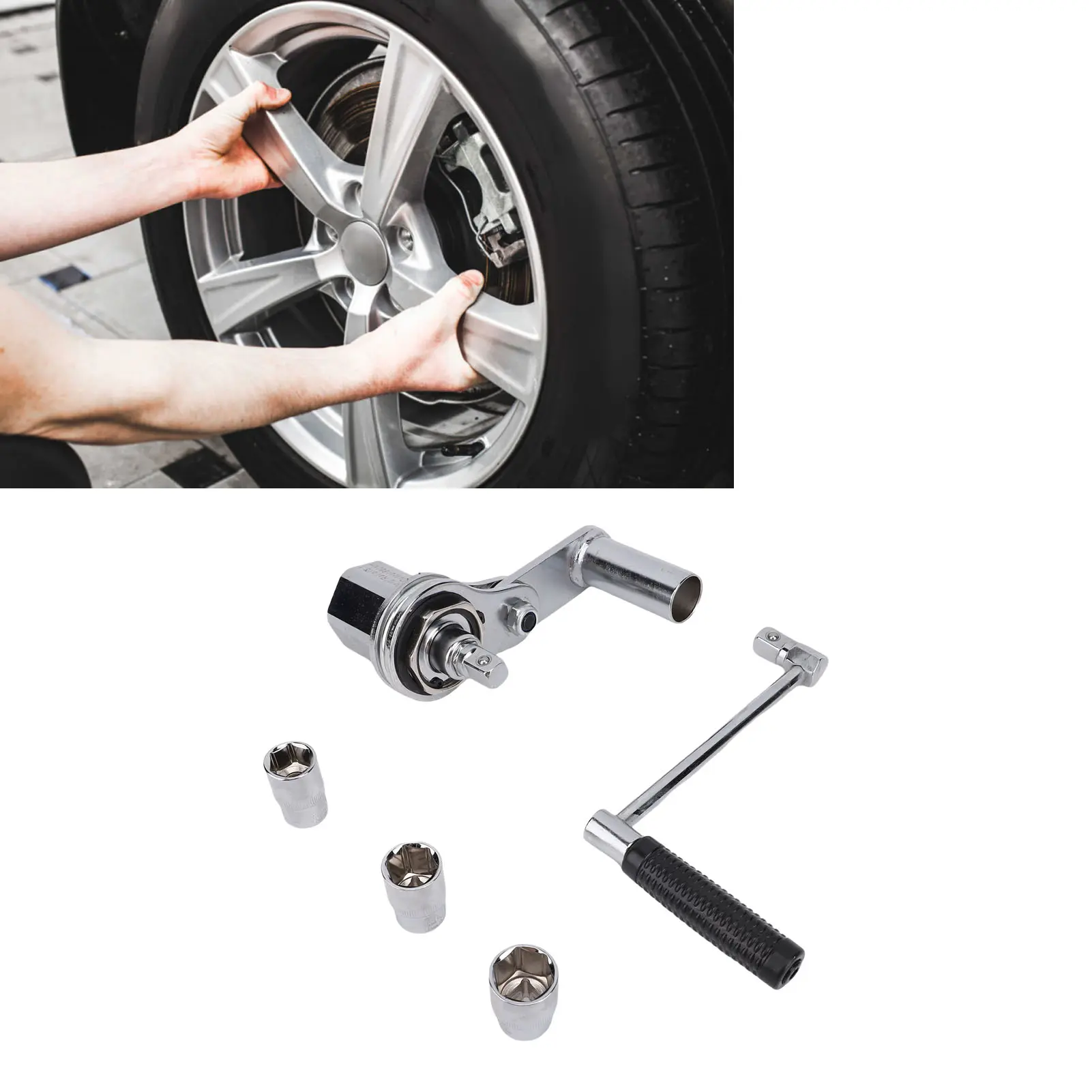 Torsion Multiplier Wrench 1/2in Drive 1:16 Gear Ratio 40CR Alloy Steel Labor Saving Lug Nut Remover with 17mm 19mm 21mm Sockets