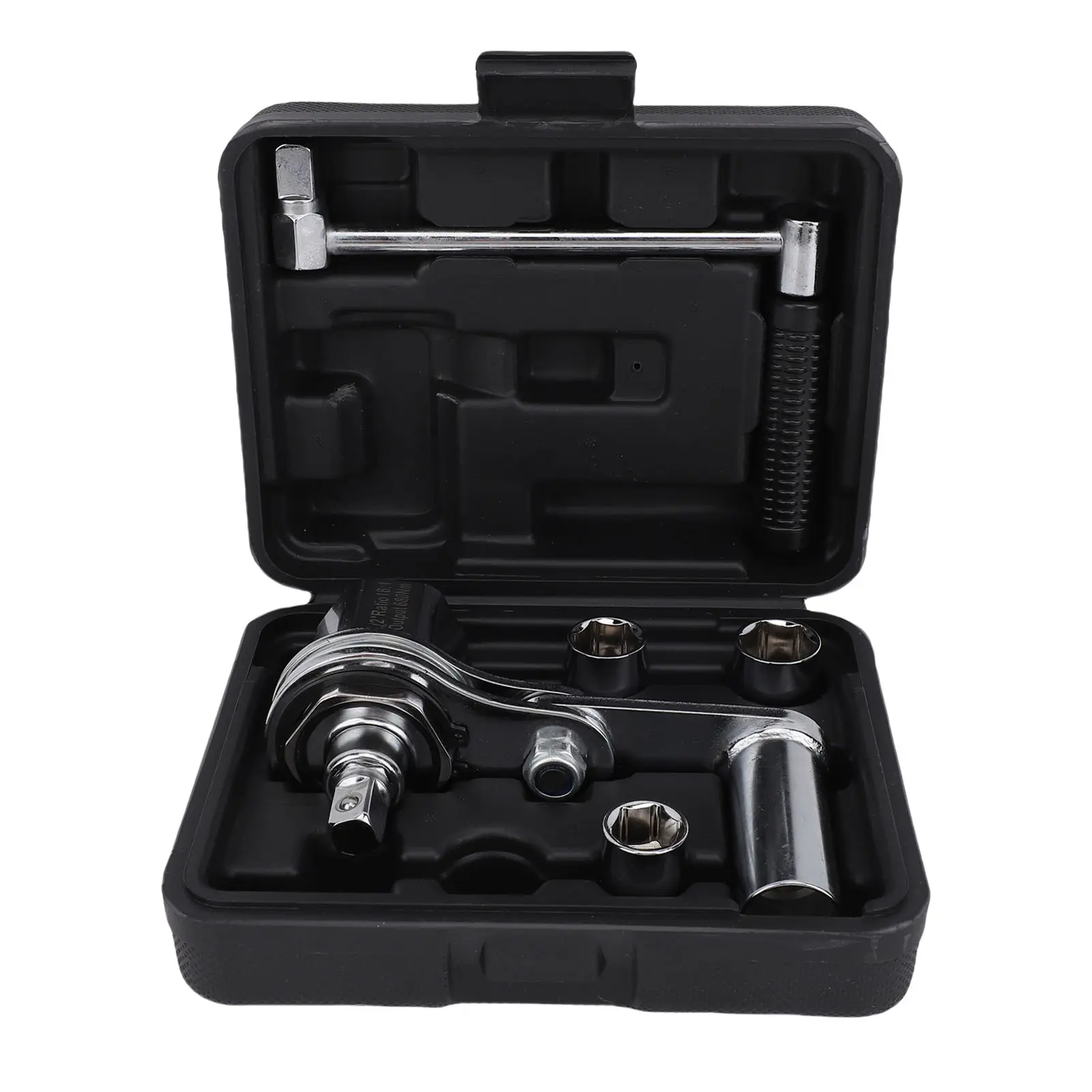 Torsion Multiplier Wrench 1/2in Drive 1:16 Gear Ratio 40CR Alloy Steel Labor Saving Lug Nut Remover with 17mm 19mm 21mm Sockets