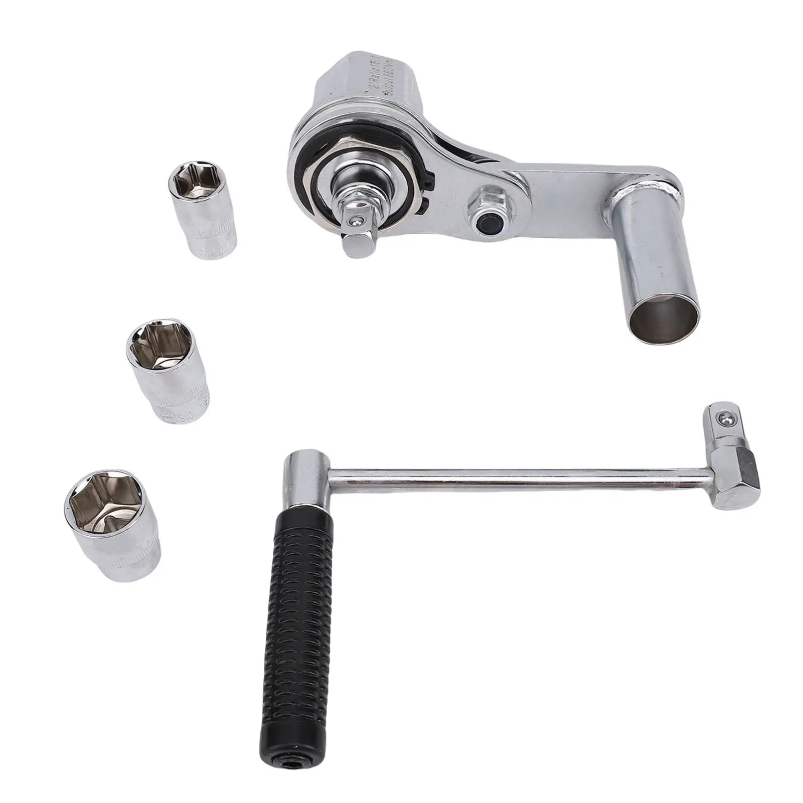 Torsion Multiplier Wrench 1/2in Drive 1:16 Gear Ratio 40CR Alloy Steel Labor Saving Lug Nut Remover with 17mm 19mm 21mm Sockets
