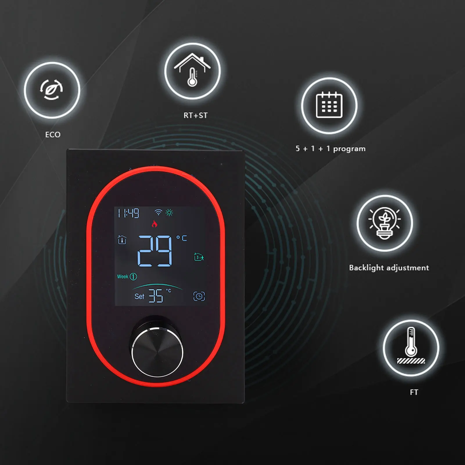 Smart Knob Thermostat 2.4GHz WiFi Programmable APP LCD Touch Control for Home Room Water Heating WiFi Smart Knob Thermostat