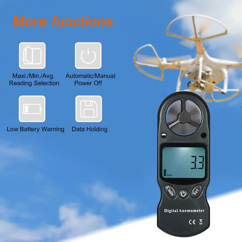 8 in 1 Handheld Digital Anemometer Wind Speed/Temperature/Humidity/Wind Chill/Heat Index/Dew Point/Barometric Pressure/Altitude