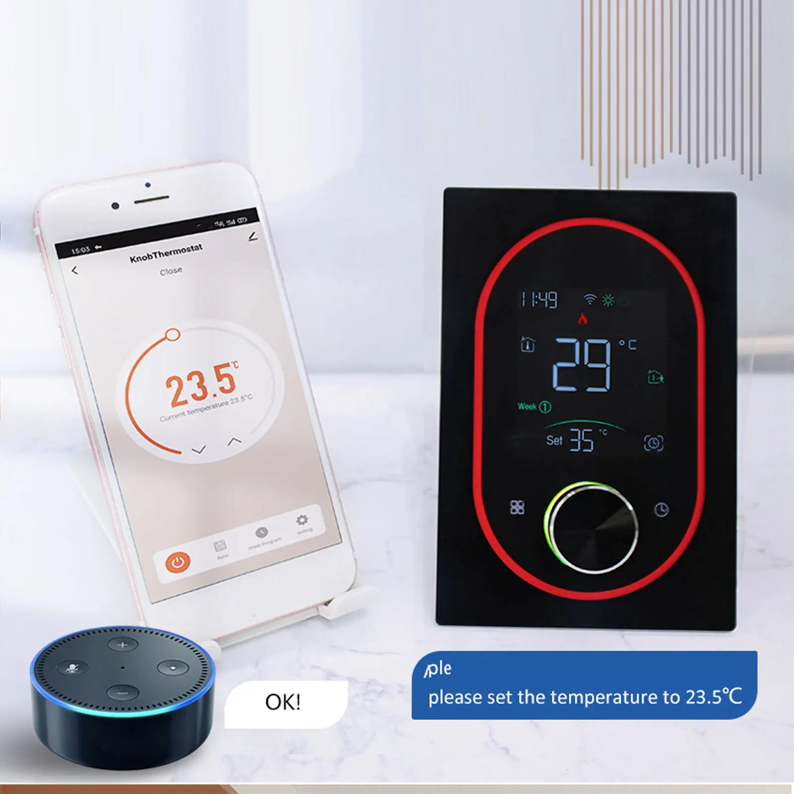 Smart Knob Thermostat 2.4GHz WiFi Programmable APP LCD Touch Control for Home Room Water Heating WiFi Smart Knob Thermostat