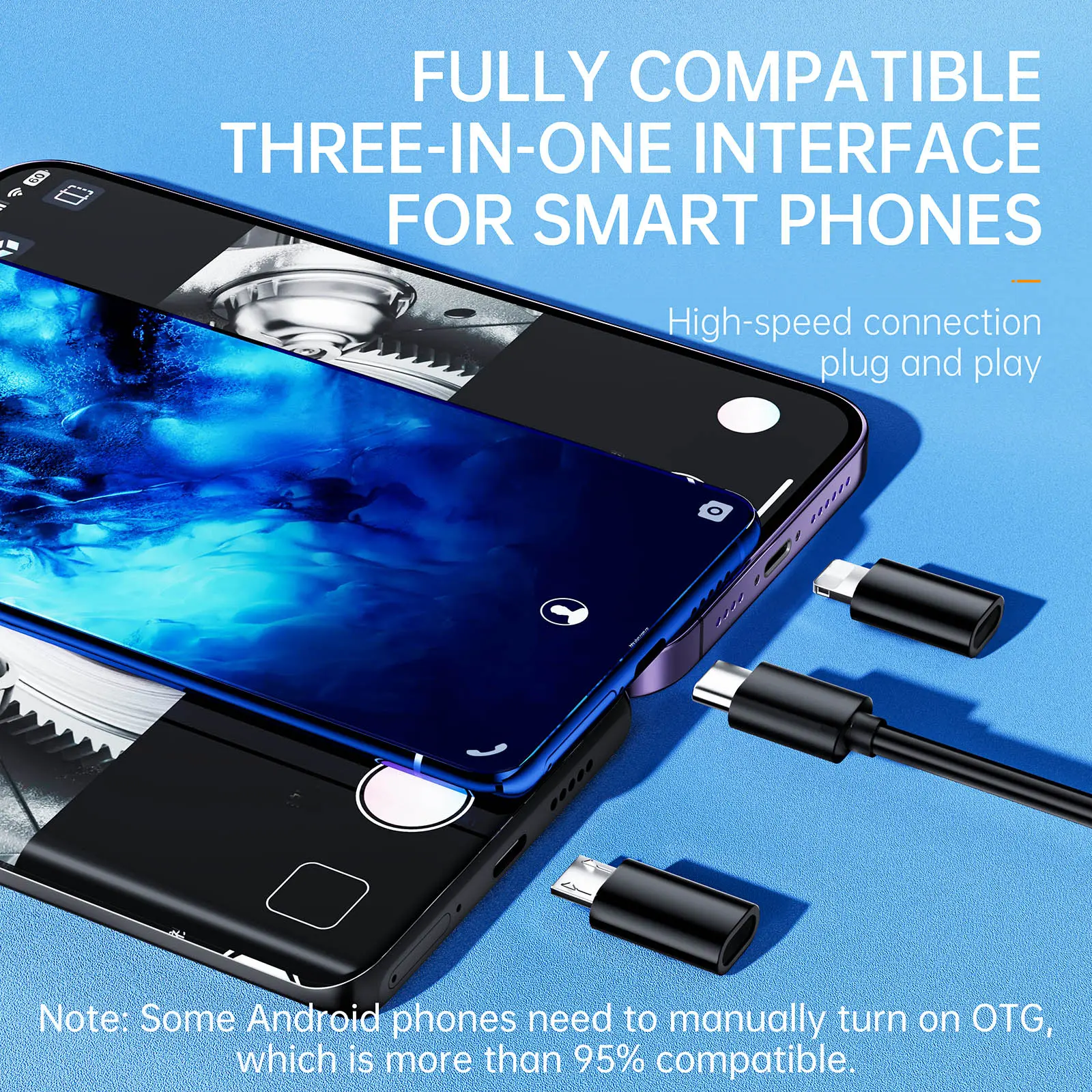 Endoscope Inspection Camera for iOS Android Mini Inspection Camera Dual Lens Waterproof Pipeline Borescope