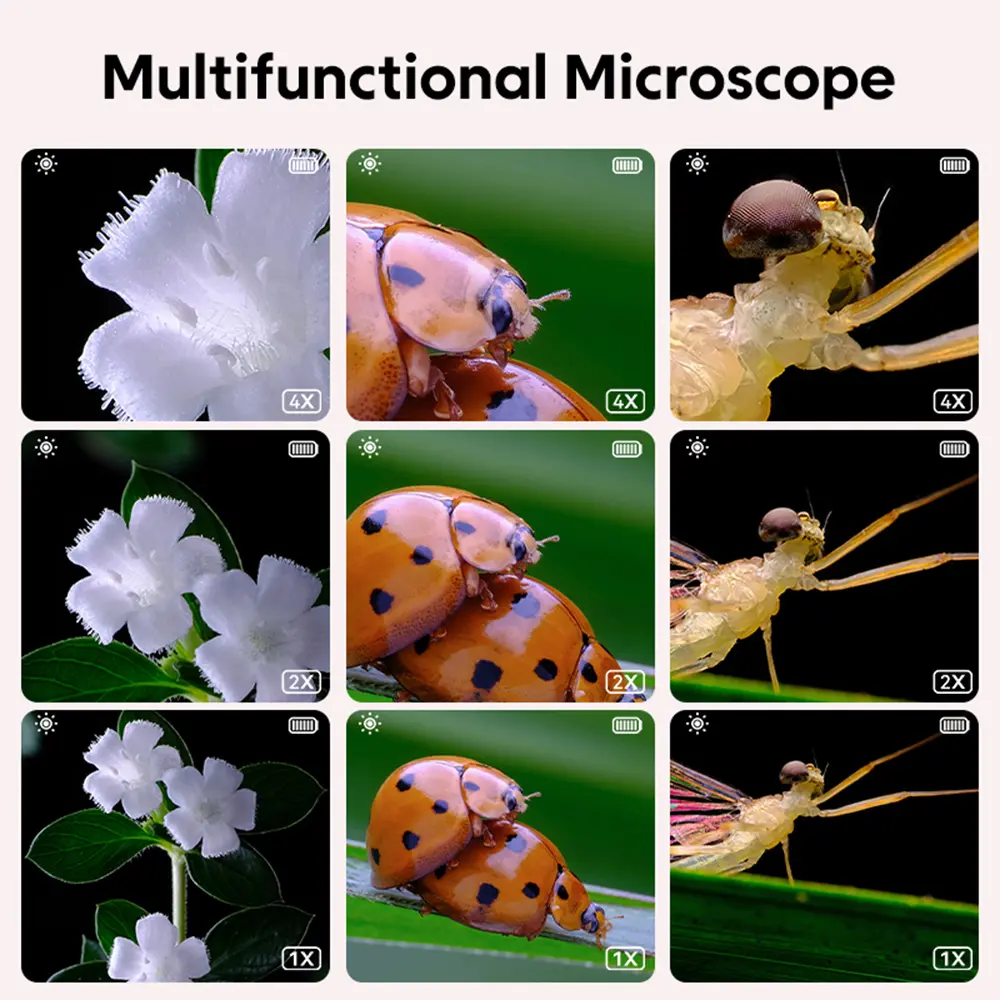 Microscope for Kids 2-inch IPS Screen Magnifying Glass with 8 LED Light 500X Magnifying Glass for Reading Windows/Mac Compatible