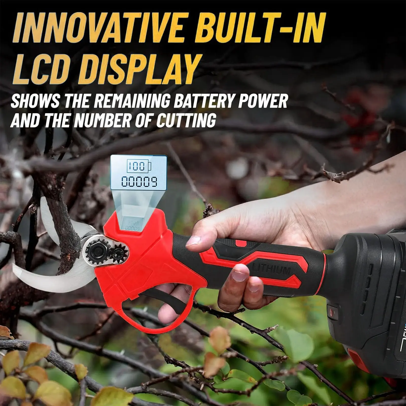 Cordless Branch Cutter 30mm Cutting Diameter Sharply Sturdy Safety Lock Ergonomic SK5 Blades Electric Pruning Shears for Yard