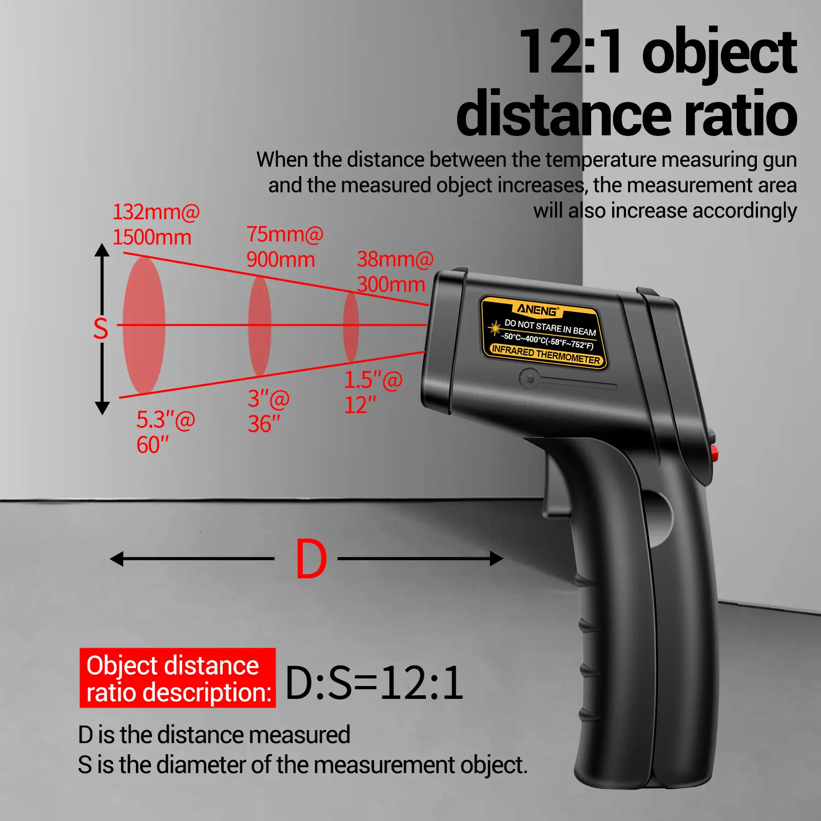 -50℃～400℃ Non-Contact Infrared Thermometer IR Laser Thermometer Handheld Digital Temperature Tester Industrial Thermometer TH201