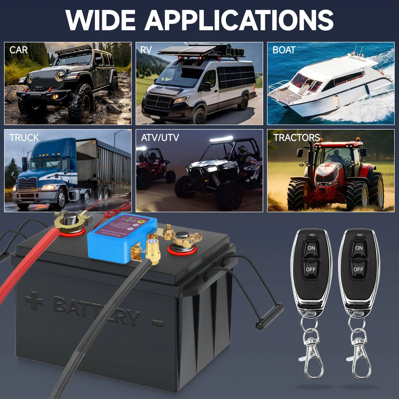 Smart Voltage Cut Off  Sensitive Remote Battery Disconnect  240 A Flexible Installation for Auto RV ATV Truck Boat