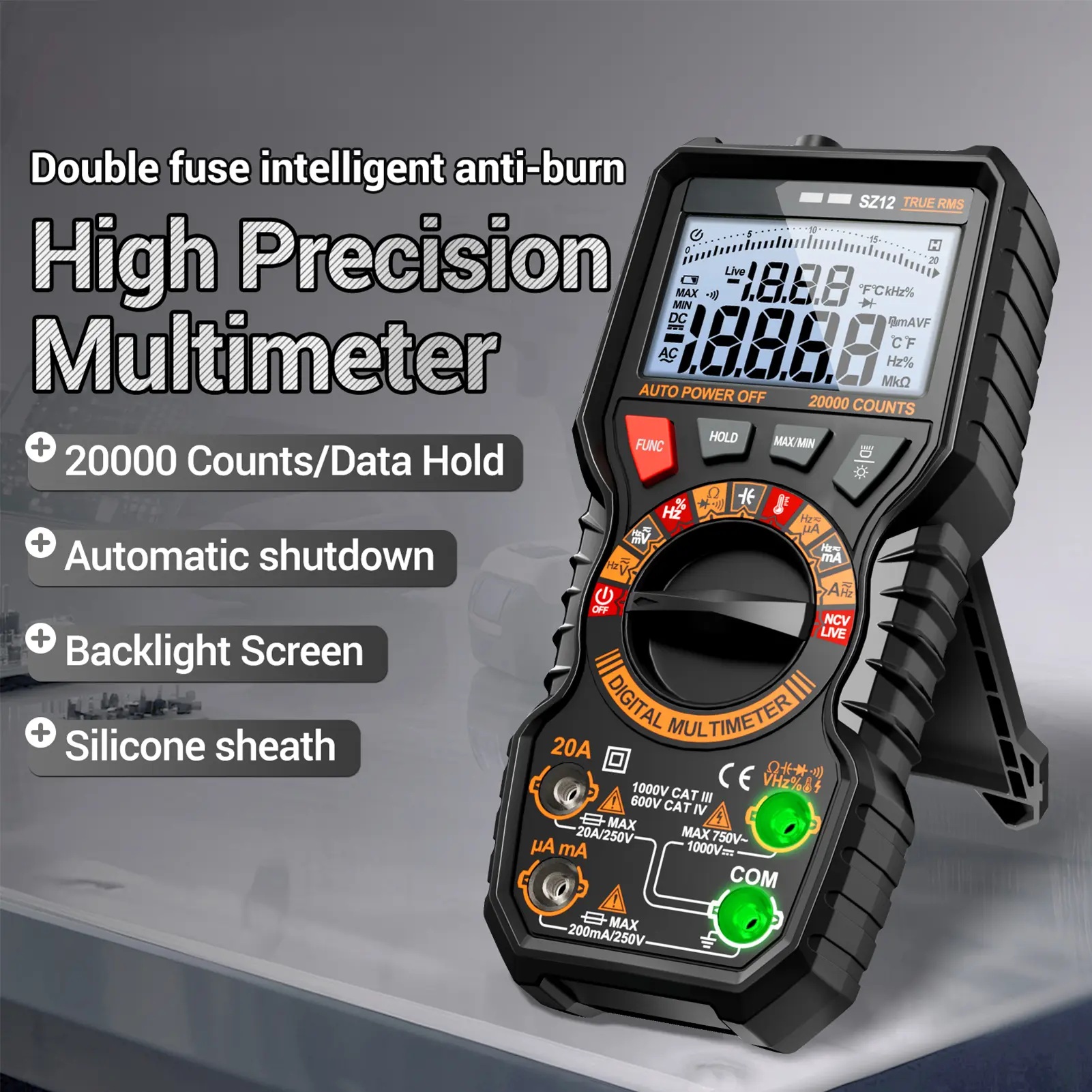 LCD Digital Multimeter 20000 Counts, True RMS Auto-Ranging, NCV Voltage Tester, Measures AC/DC Voltage/Current, Resistance