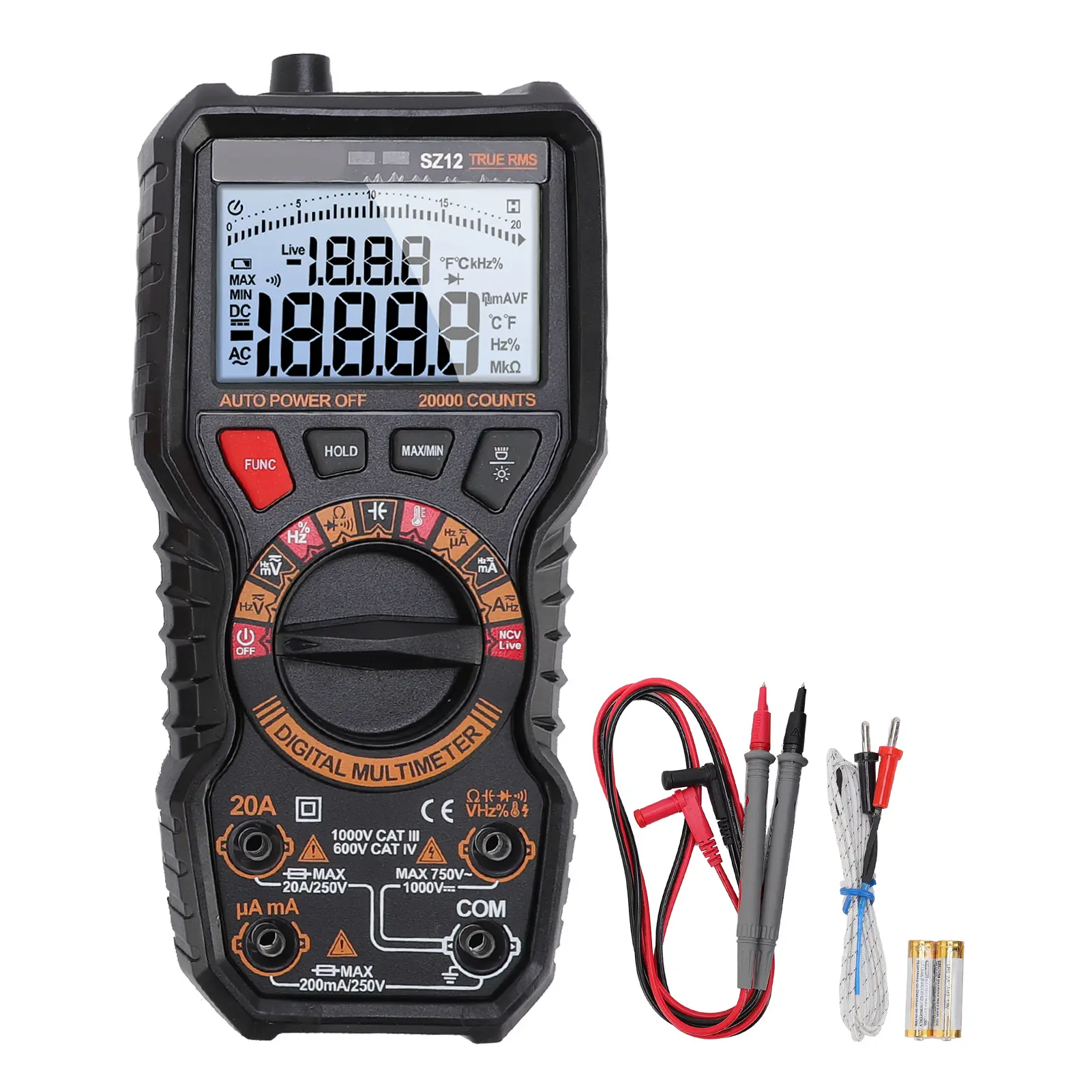 LCD Digital Multimeter 20000 Counts, True RMS Auto-Ranging, NCV Voltage Tester, Measures AC/DC Voltage/Current, Resistance