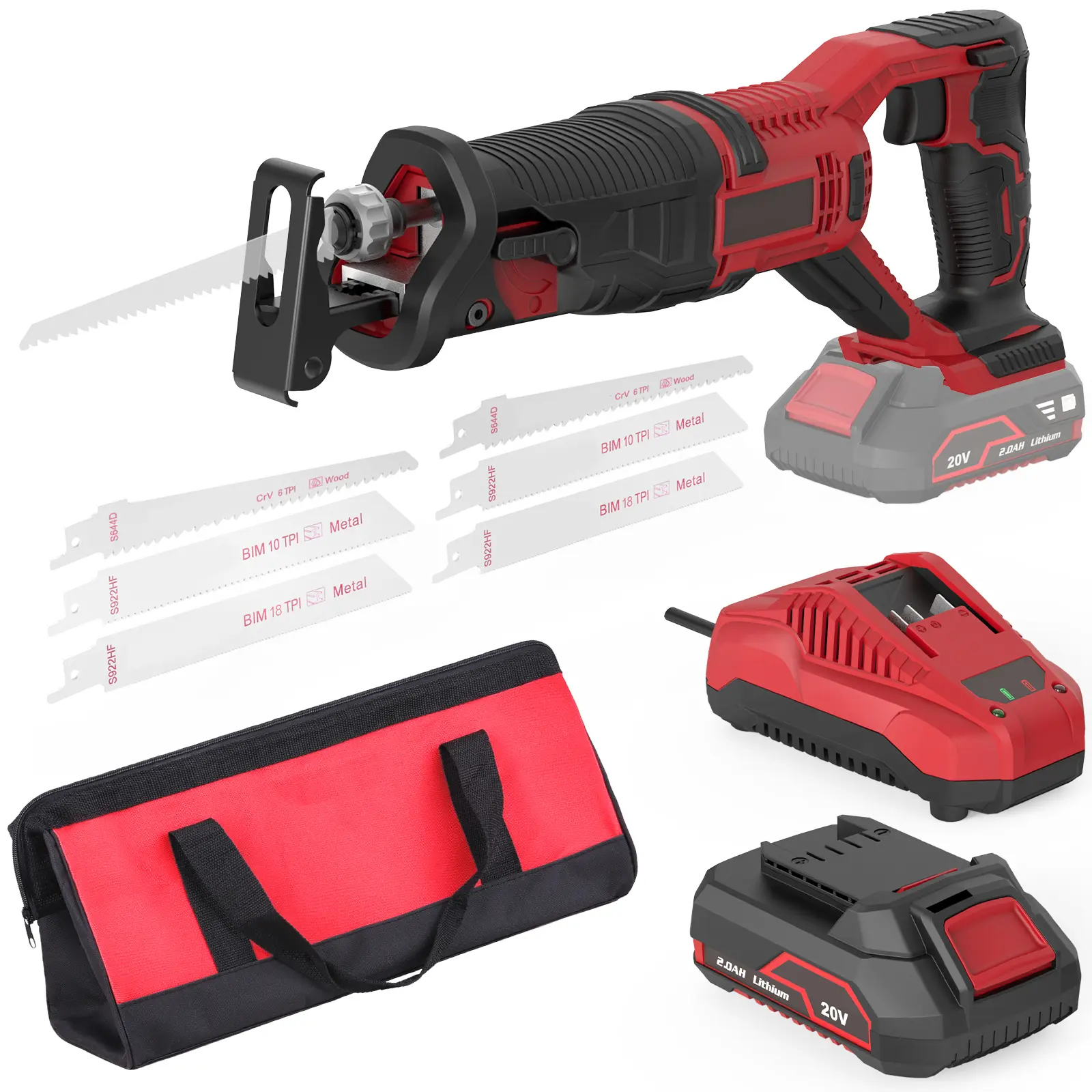 20V Cordless Reciprocating Saw Kit 2000mAh battery faster cutting speed