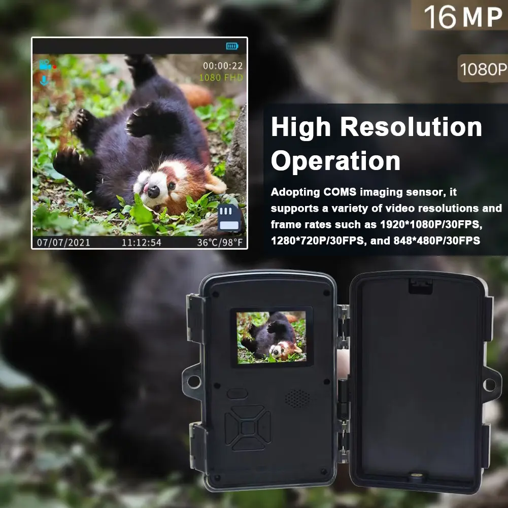 120° Wide Angle Lens Trail Camera IPS Display Wildlife Camera Infrared Tracking Sensor Night Vision Camera Waterproof 3 PIR Lens