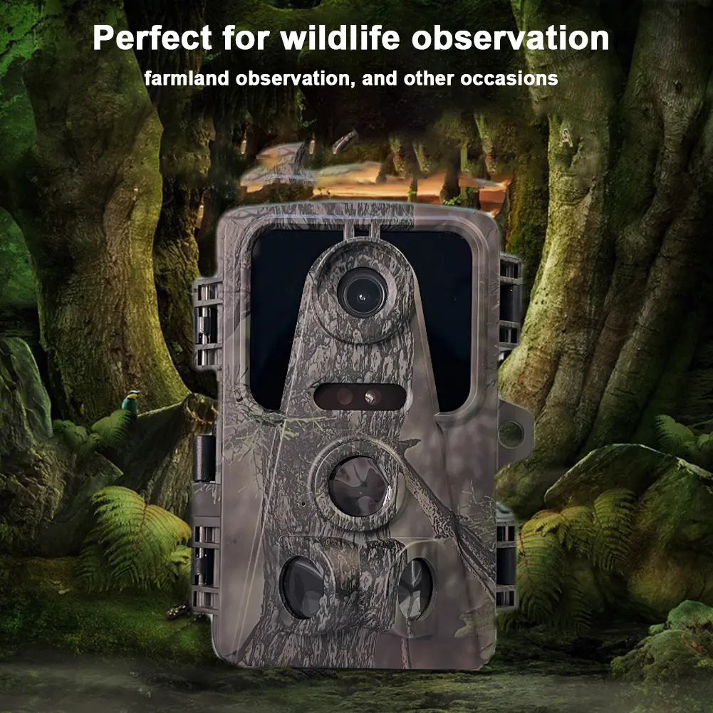 120° Wide Angle Lens Trail Camera IPS Display Wildlife Camera Infrared Tracking Sensor Night Vision Camera Waterproof 3 PIR Lens