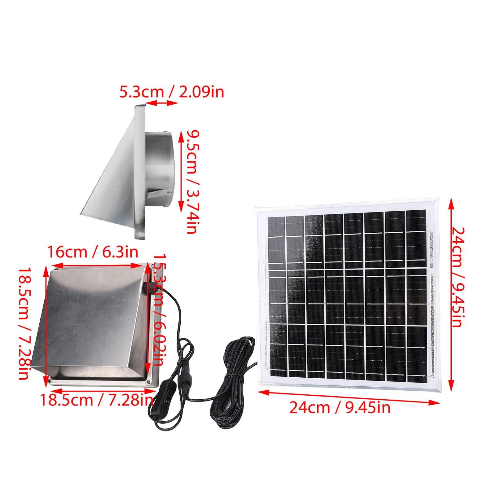 Solar Powered Exhaust Fan Aluminum Alloy Stainless Steel IP67 Water Proof High Efficiency Solar Panel Fan Kit for Chicken Coop