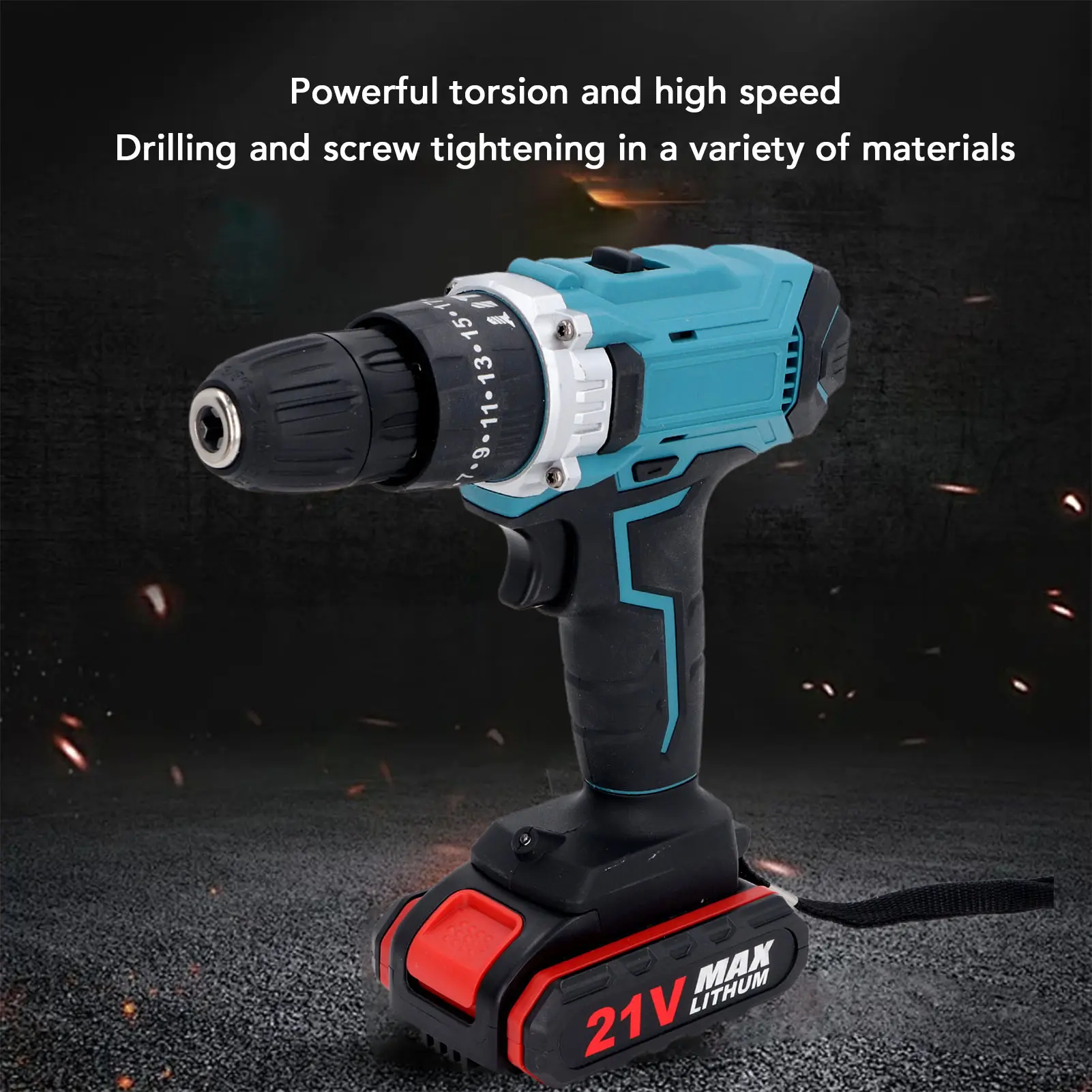 Electric Hand Drill Kit Cordless Brushed Portable Rechargeable with 2 21V Lithium Batteries Blue Electric Hand Drill Power Tool