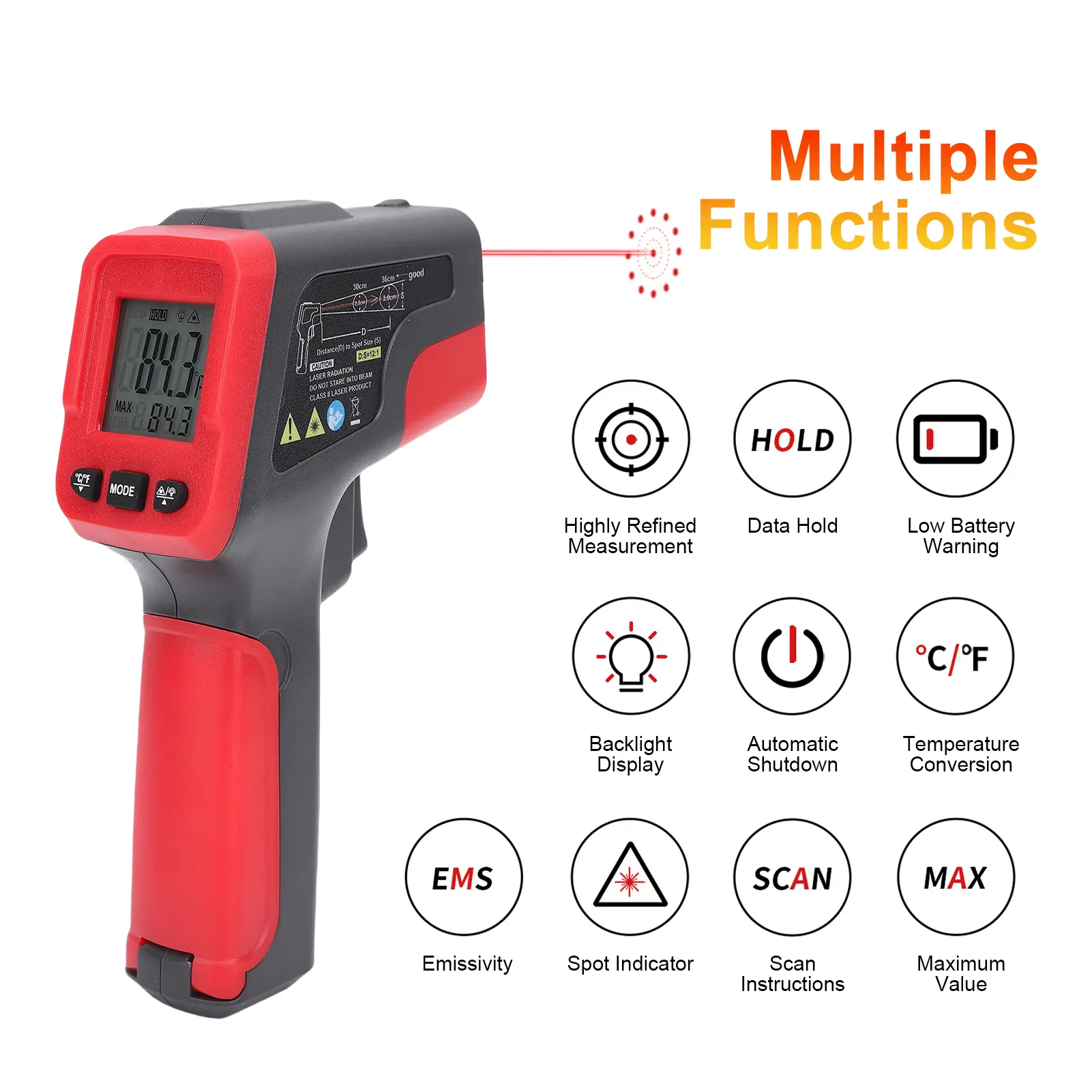 Infrared Thermometer Temperature Gun, Digital IR Heat Surface Temp Gun, Contactless Thermal Gun for Cooking Food BBQ Pizza Oven