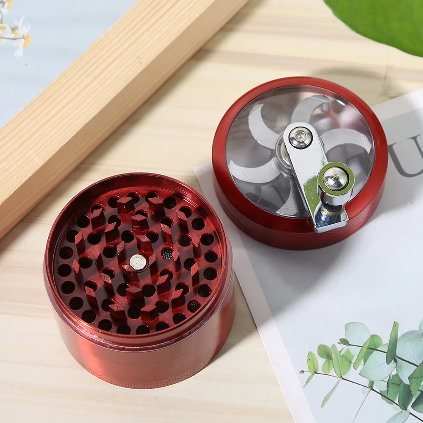 4 Layer Smoking Grinder Hand-Shaked Zinc Alloy Grinding Tool 55mm with Magnetic Cover 4-Layer Smoking Grinder