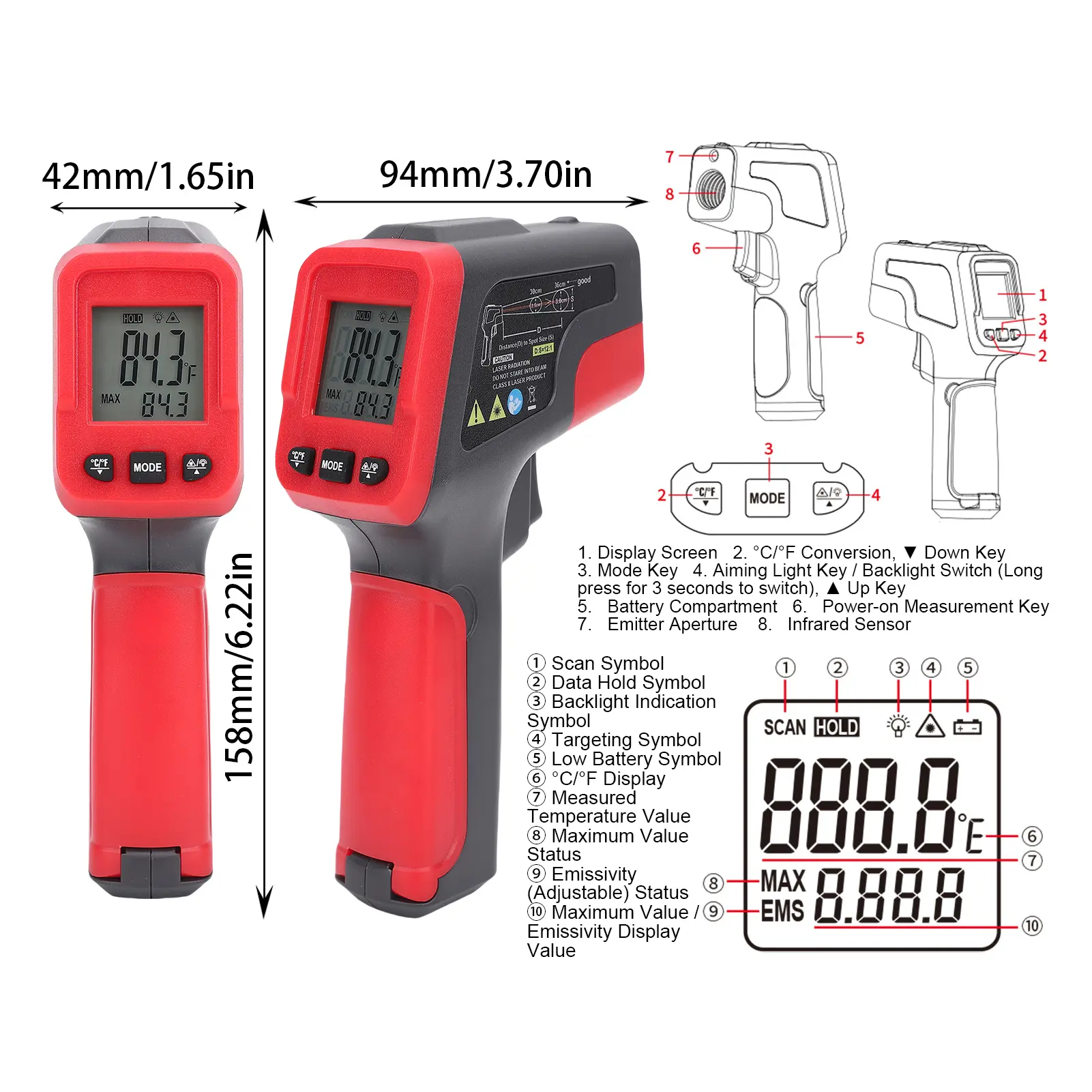 Infrared Thermometer Temperature Gun, Digital IR Heat Surface Temp Gun, Contactless Thermal Gun for Cooking Food BBQ Pizza Oven