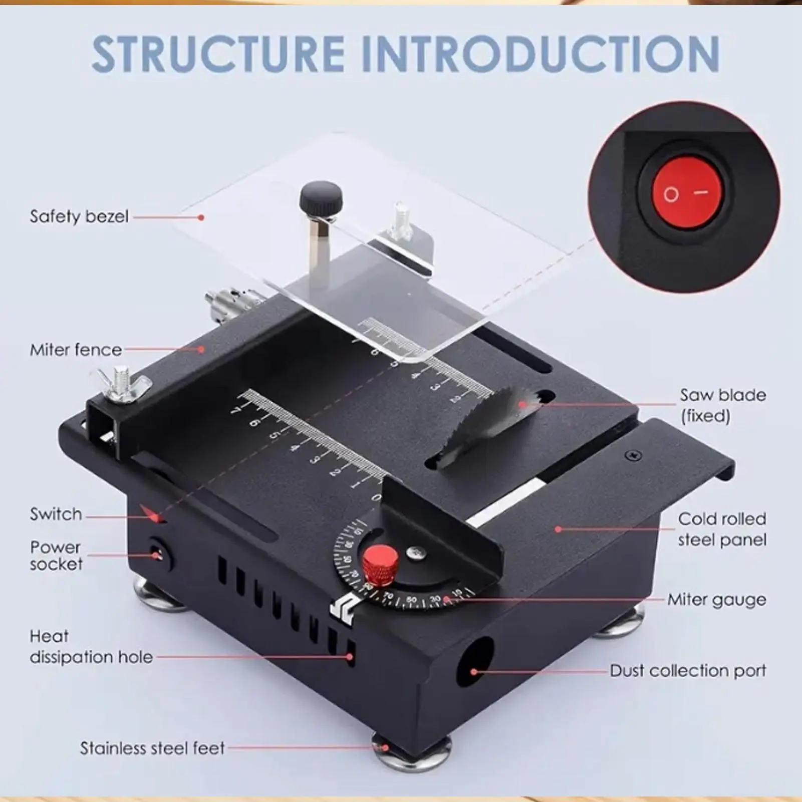 Crafts Mini Table Saw Mini Multi Functional Table Saw Portable Desktop Electric Adjustable Height Angle for Crafts Wood Cutting