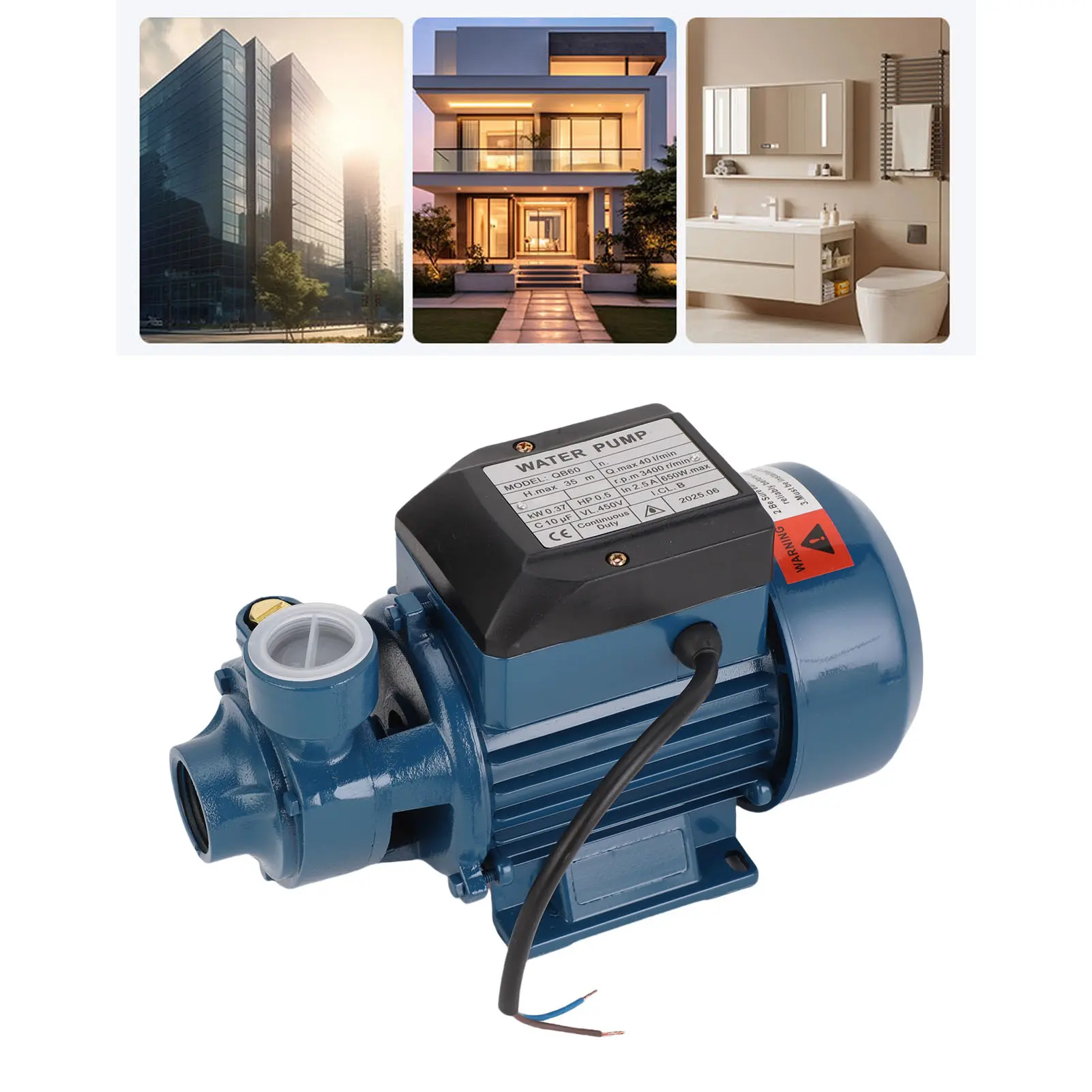 Solar  650W 3400rpm 35m Lift 1in Outlet Pressure Boosting 40L/min Centrifugal Pump Electric Water Transfer Pump