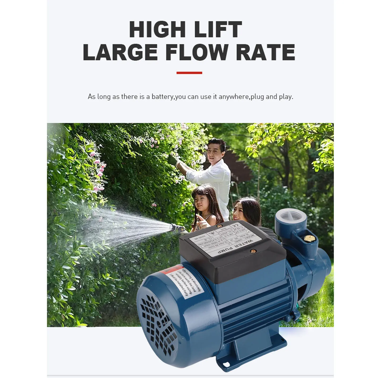 Solar  650W 3400rpm 35m Lift 1in Outlet Pressure Boosting 40L/min Centrifugal Pump Electric Water Transfer Pump