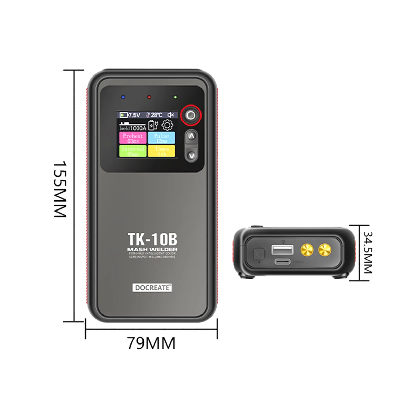 Battery Spot Welder Portable Welding Machine with LCD Screen Double Pulse and Copper Spot Welding Pen 1200A for 0.1-0.25mm Iron
