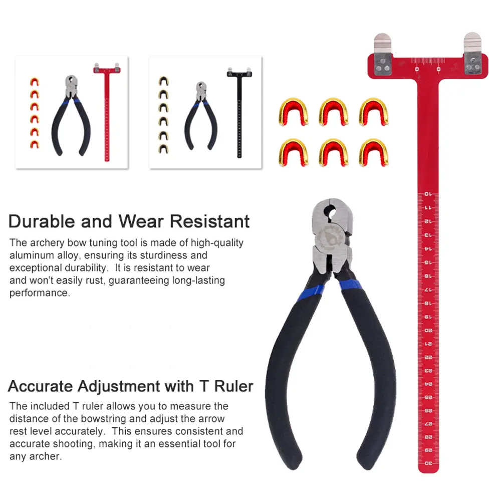 Bow String Nocking Points Archery Adjustment Tool Pliers T Squares Tuning Ruler for Recurve and Compound Bowstring Accessories