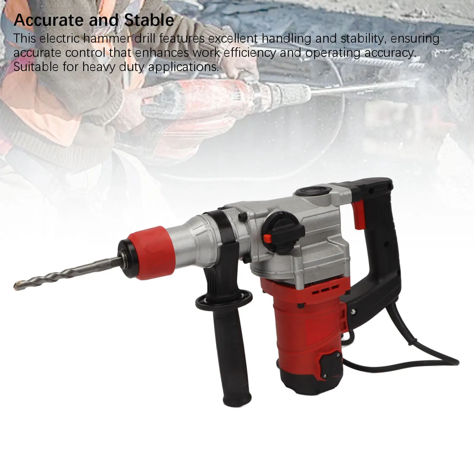 Versatile Hammer Drill 1900W Chisel Function Electric  Drill 4.5J 4500r/min Powerful Force with Bits for Home Improvement