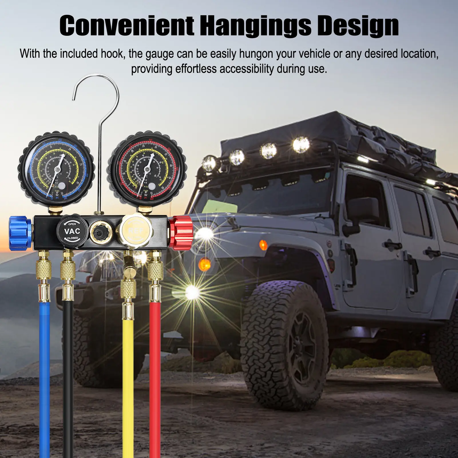 Manifold Gauge Set Air Conditioning Refrigerant Charging Tool with 5ft Hose Brass Quick Coupler for R22/R134a/R410a Refrigerant
