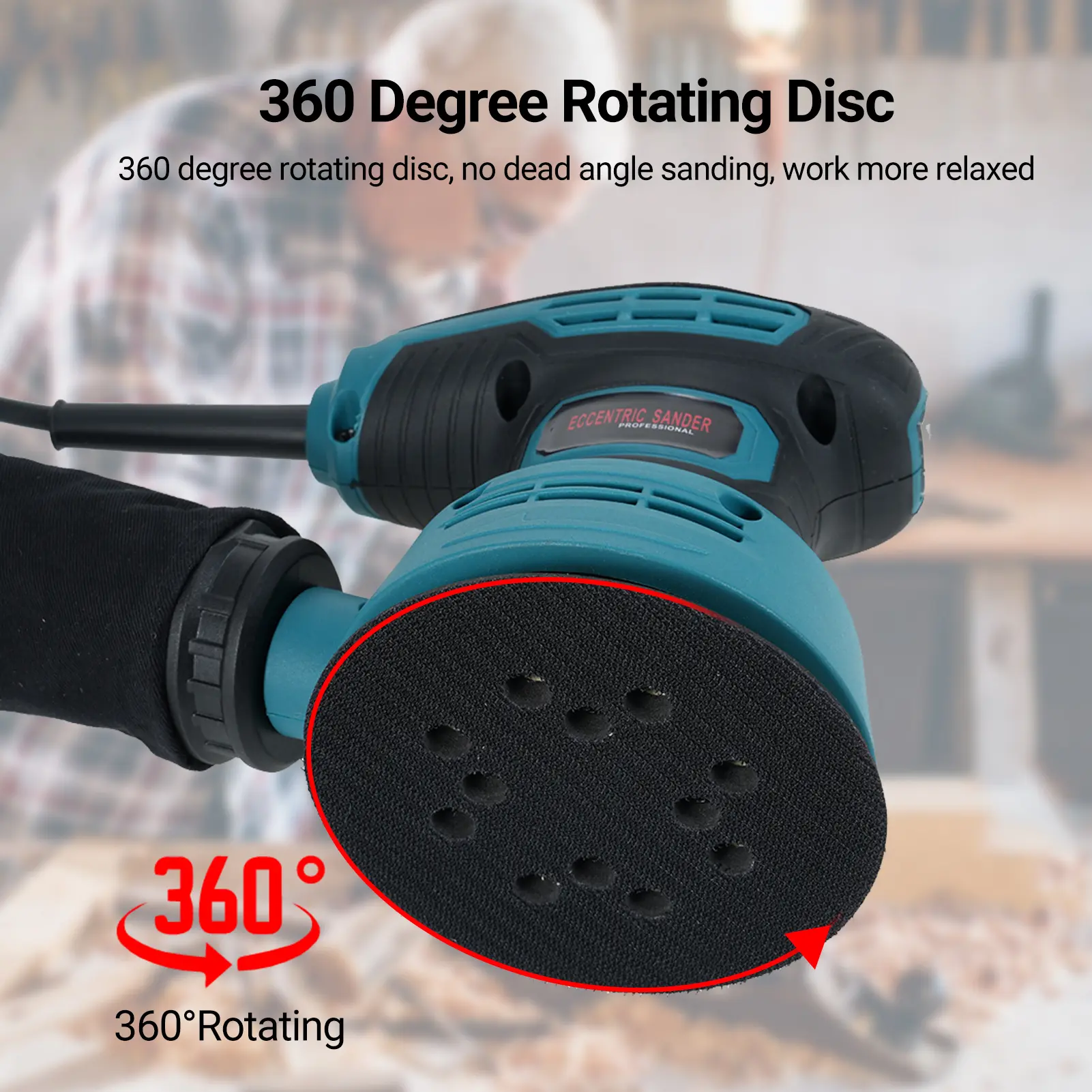5-Inch Random Orbital Sander with 15Pcs Sandpapers 12000RPM 6 Variable Speed Sander Machine for Woodworking Dust Collection