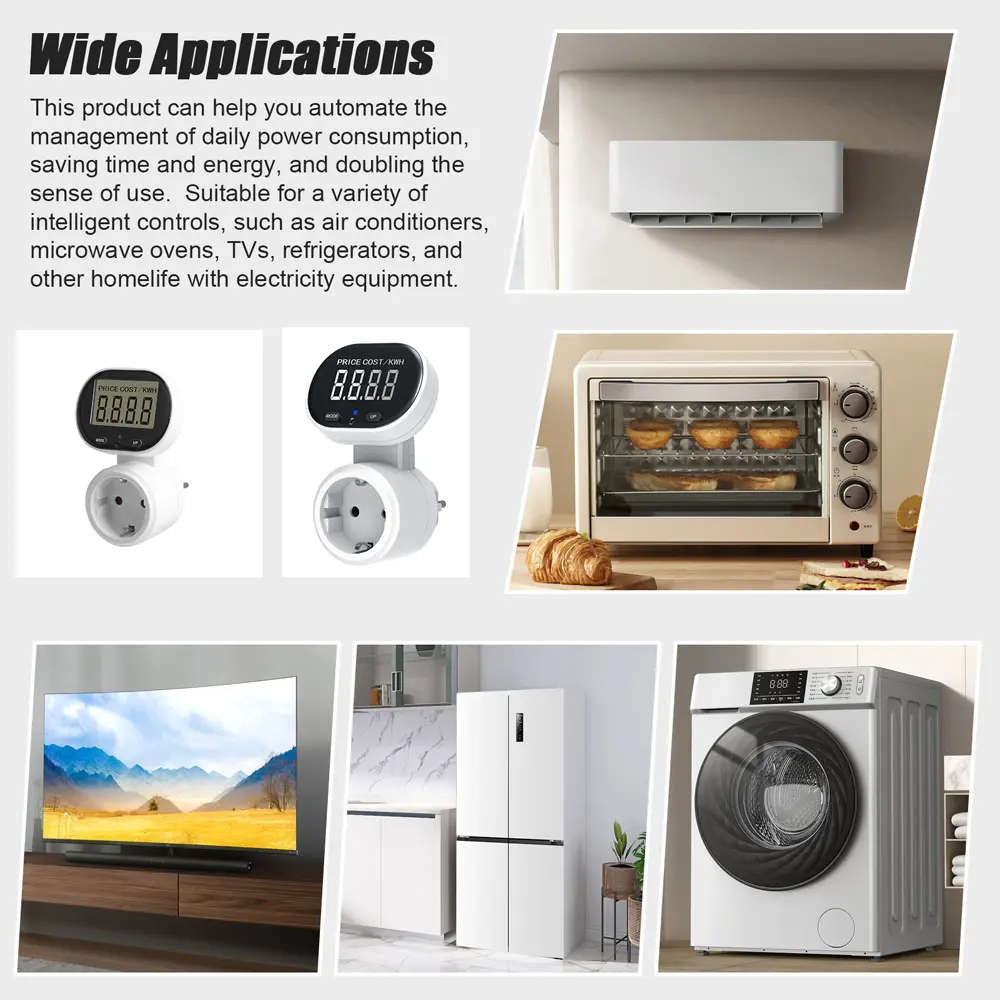 230V Digital LCD Power Meter Wattmeter Socket Wattage Kwh Energy Measuring Outlet EU Plug Overload Protection 45° Rotating