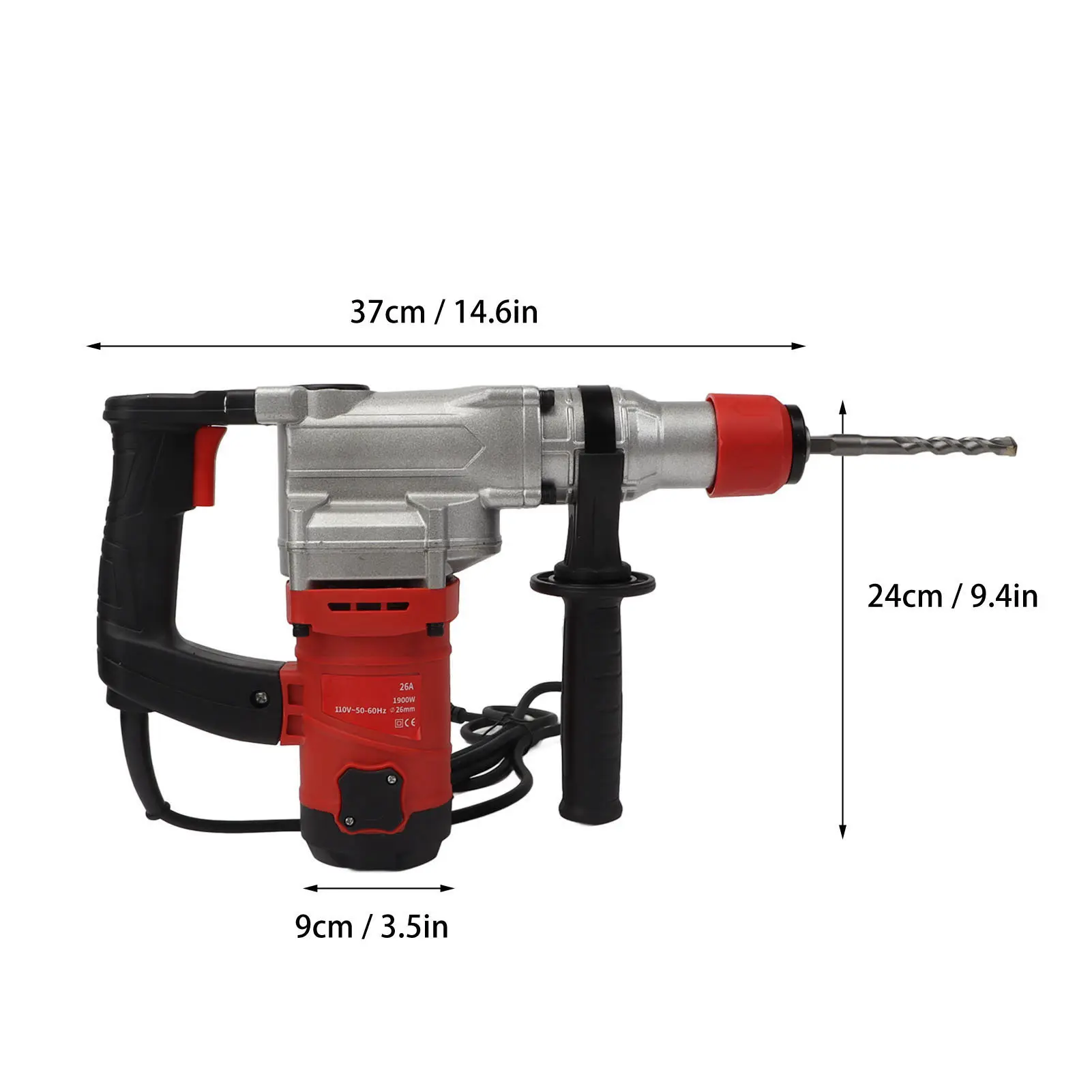 Versatile Hammer Drill 1900W Chisel Function Electric  Drill 4.5J 4500r/min Powerful Force with Bits for Home Improvement
