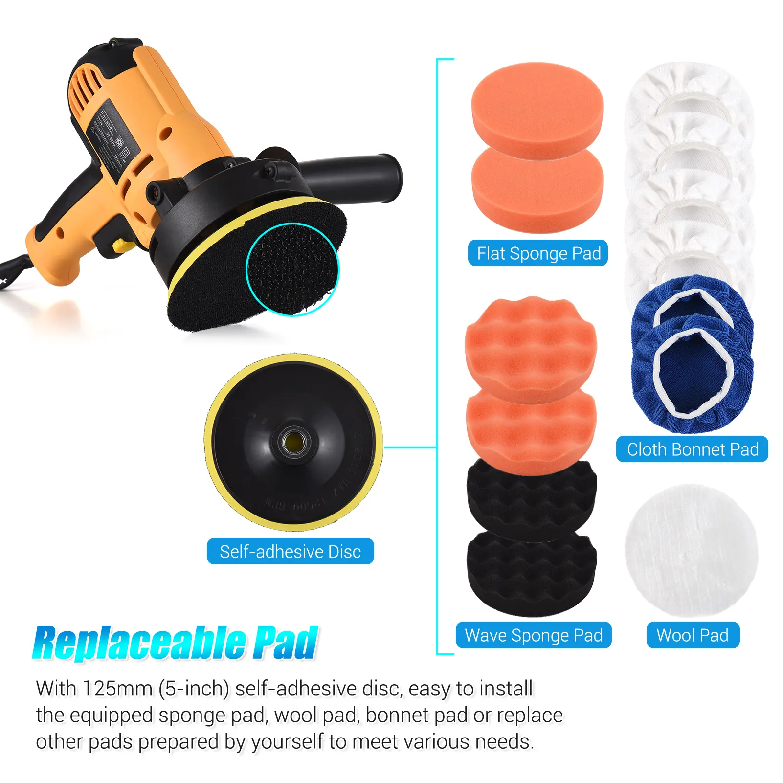 5-inch Electric Polisher for cars 700W Car Polishing Kit 3700RPM Variable Speed Polishing Machine Automotive polisher