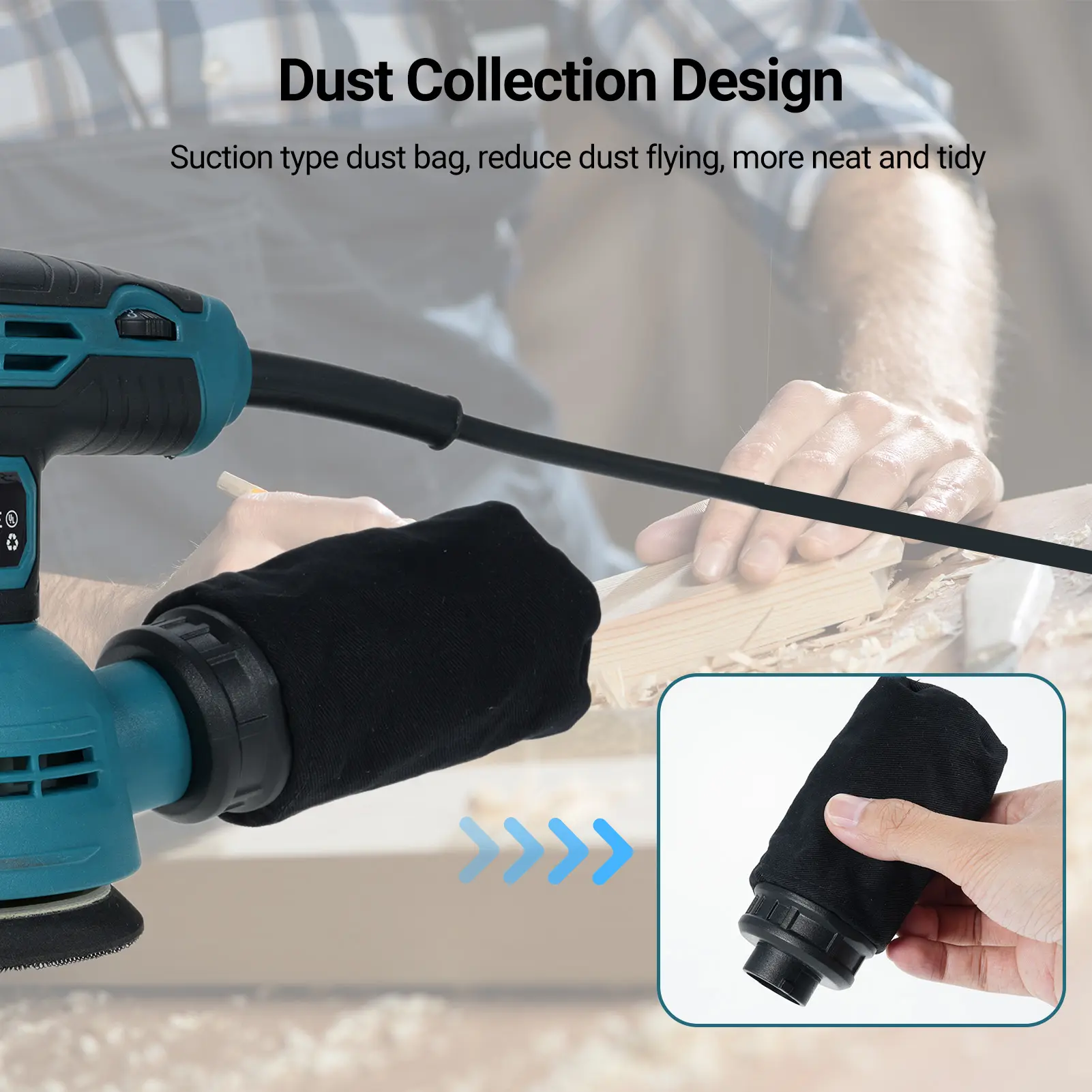 5-Inch Random Orbital Sander with 15Pcs Sandpapers 12000RPM 6 Variable Speed Sander Machine for Woodworking Dust Collection