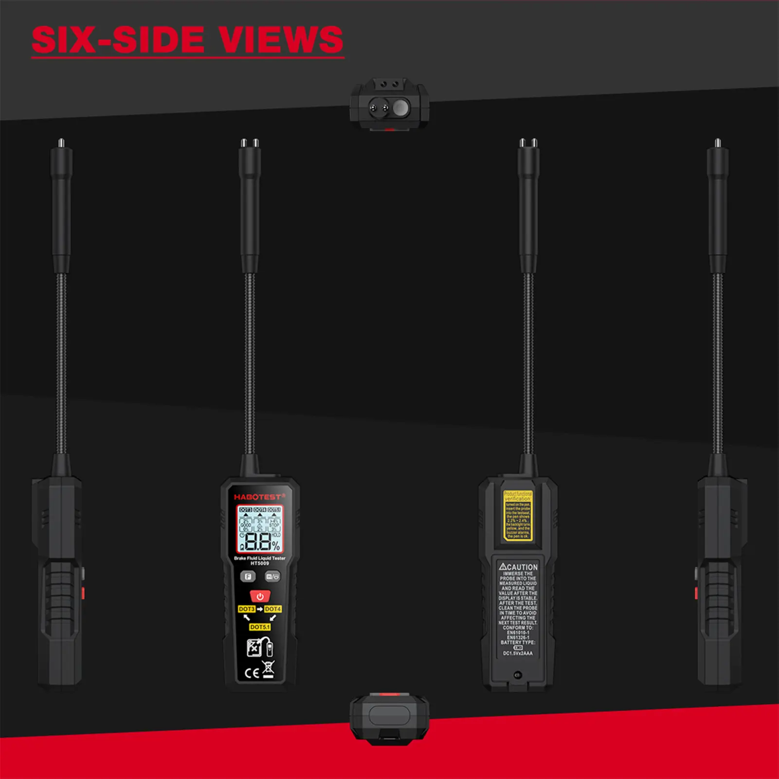 Digital Brake Fluid Tester Auto Car Brake Oil Moisture Detector DOT3/DOT4/DOT5.1 with Backlight Flexible Probe Brake Oil Tester