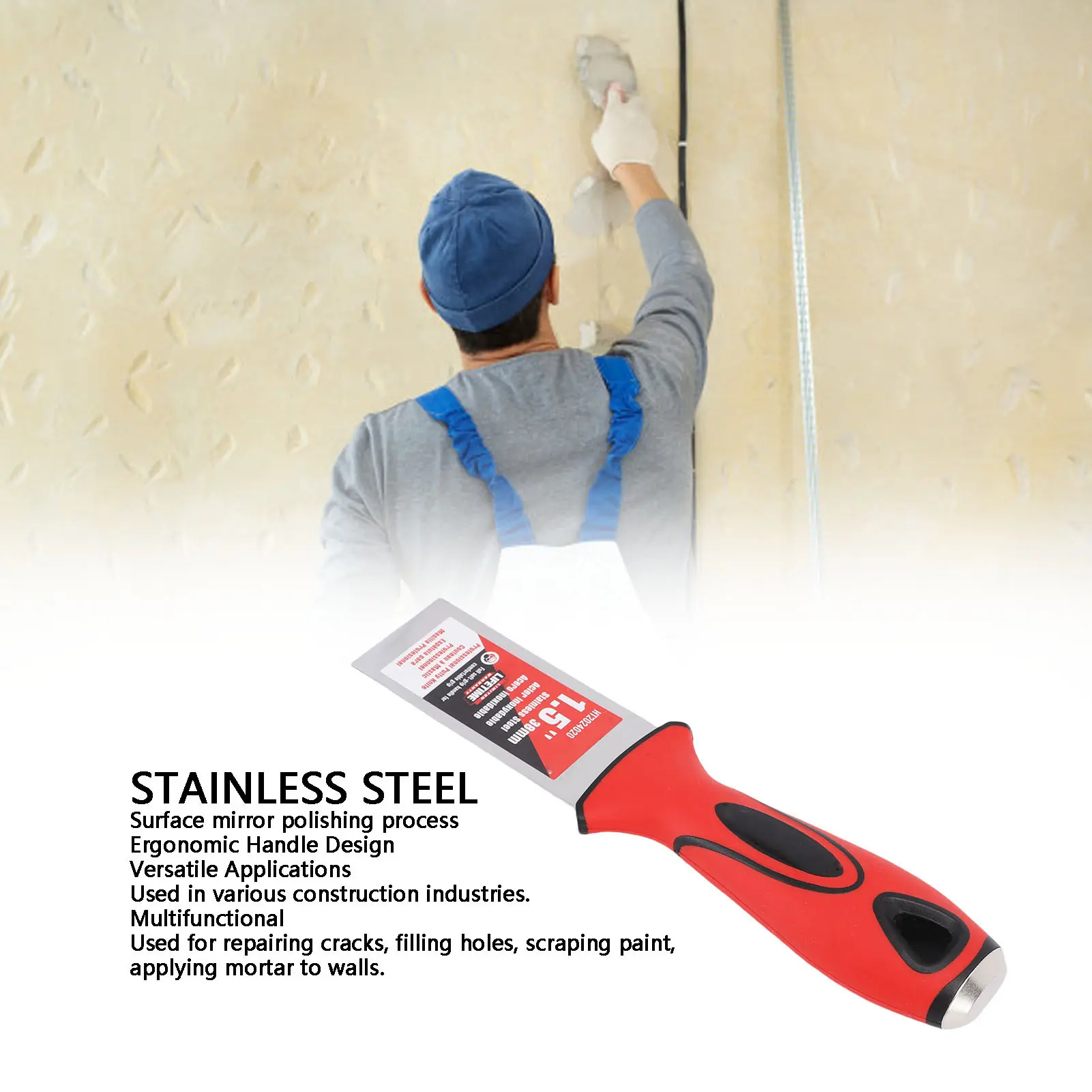 Paint Scraper Tool 1.5 Inch Double Color Handle Stainless Steel  Putty Scraper Tool Stainless Steel Paint Scraper