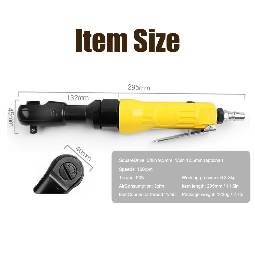 Heavy Right Angle Pneumatic Ratchet Wrench SquareDrive Shaft Pneumatic Wrench Professional Auto Repairing Tools