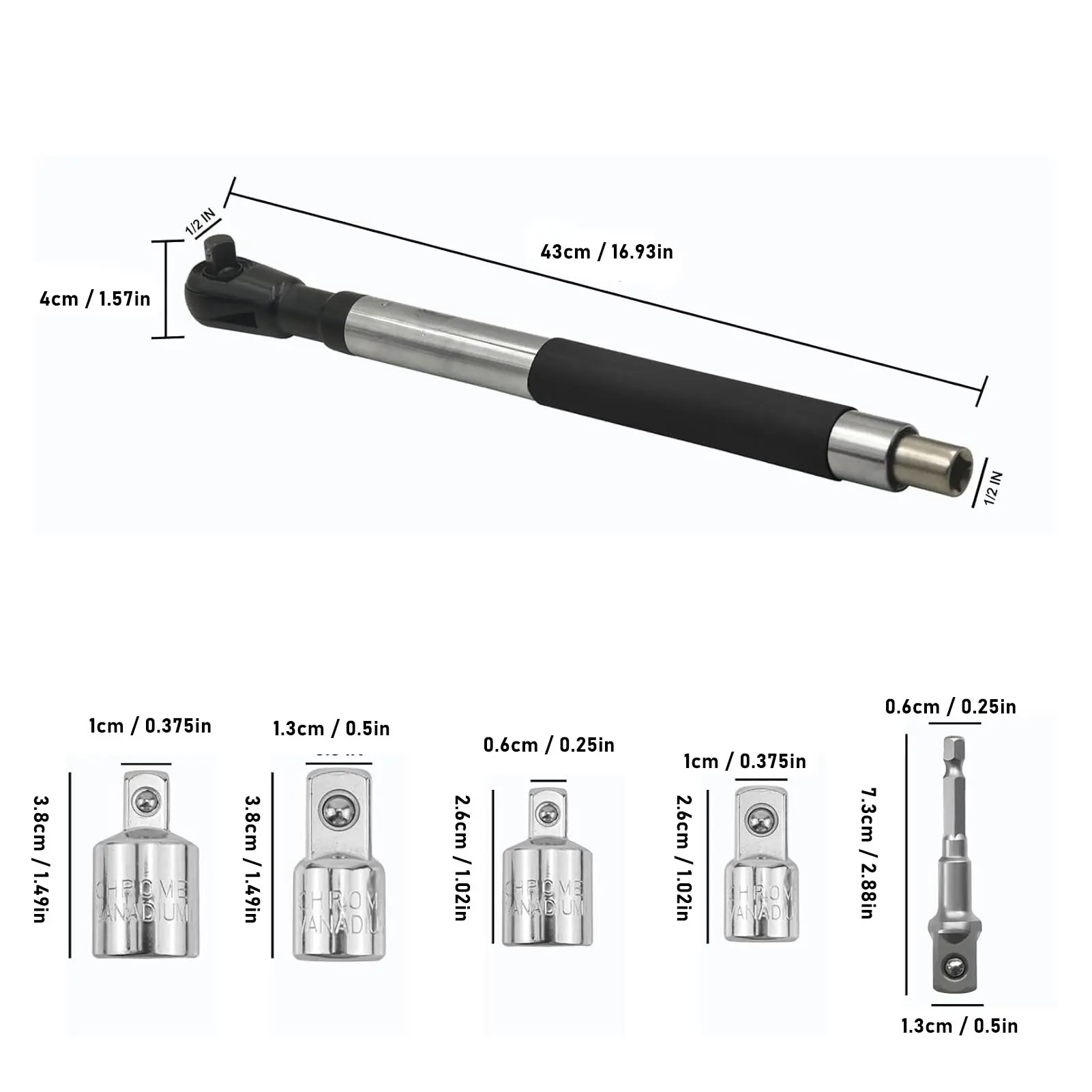 Multifunctional Spanner Extension Wrench Set 1/2 Inch Bit Adapter Compact Design Forward Reverse  for Furniture Assembly