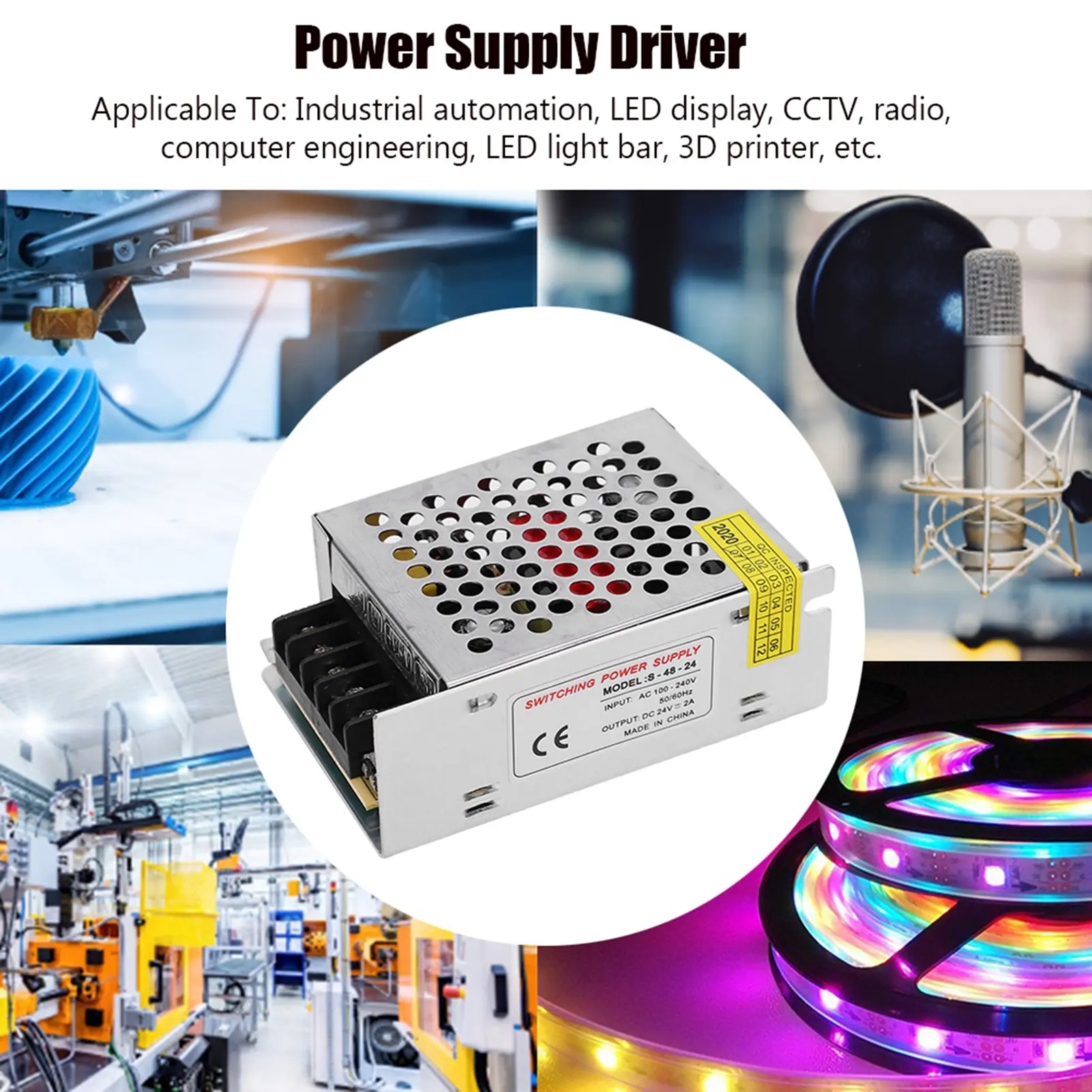 Power Supply Driver Adapter  Power Supply Driver Adapter Aluminum Alloy DC24V LED Screen Strip Light 3D Printer