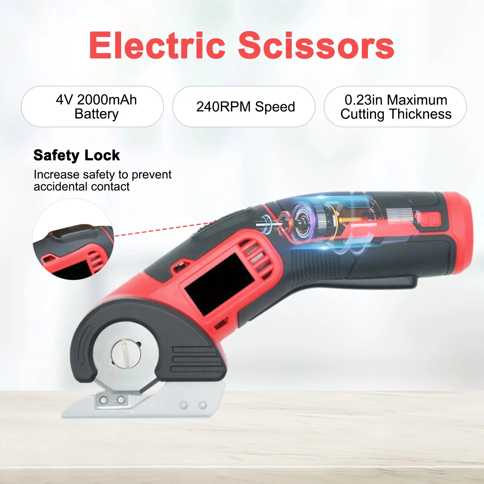 Cordless Electric Scissors 4V 2000mah Rechargeable Cutter with Safety Lock 240RPM for Cardboard Leather Paper Felt Fabric Denim