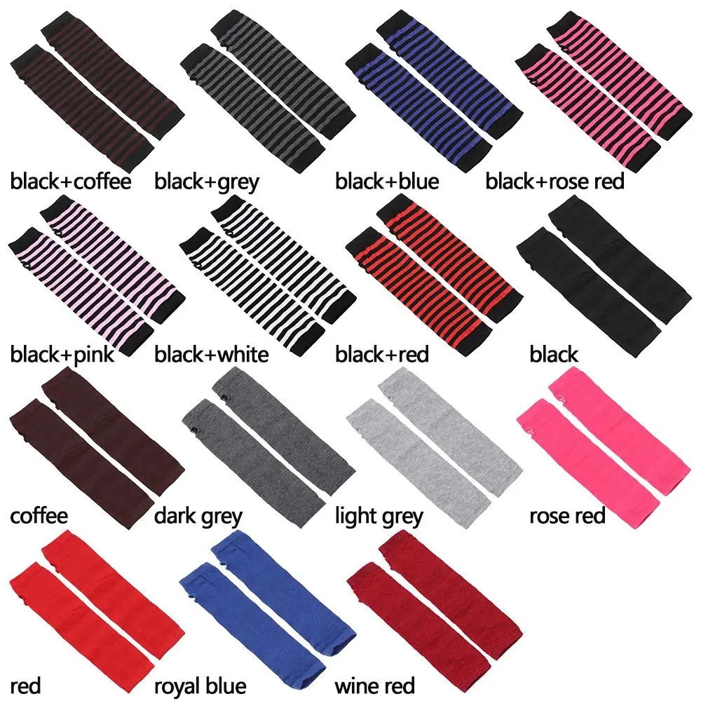 Wristband Arm Warmer Long Sleeve Striped Women Girls Cotton Classic Fingerless Long Gloves