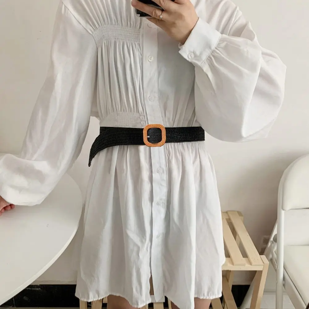 Fashion Wide Waistband Female Waist Belt Bohemian Braided Belts for Women Summer Patchwork Straw Woven Belt